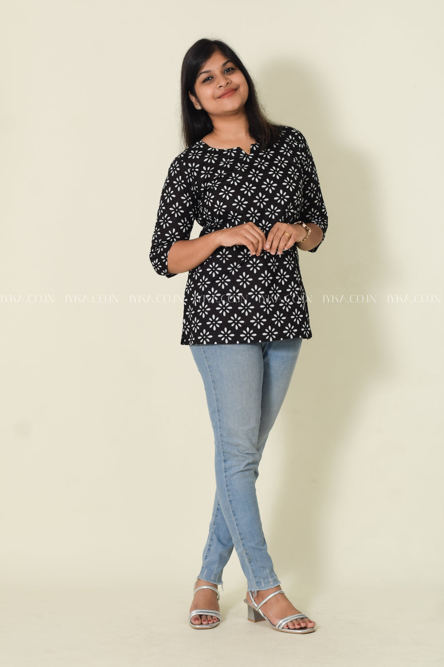 IYKA-BLACK COTTON SHORT KURTHI #00151SHO