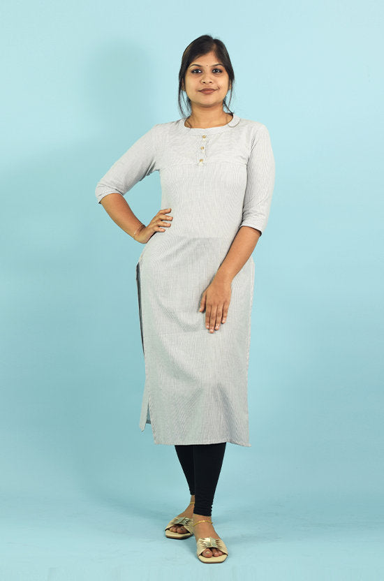 IYKA – Grey Striped Cotton Kurthi #010050