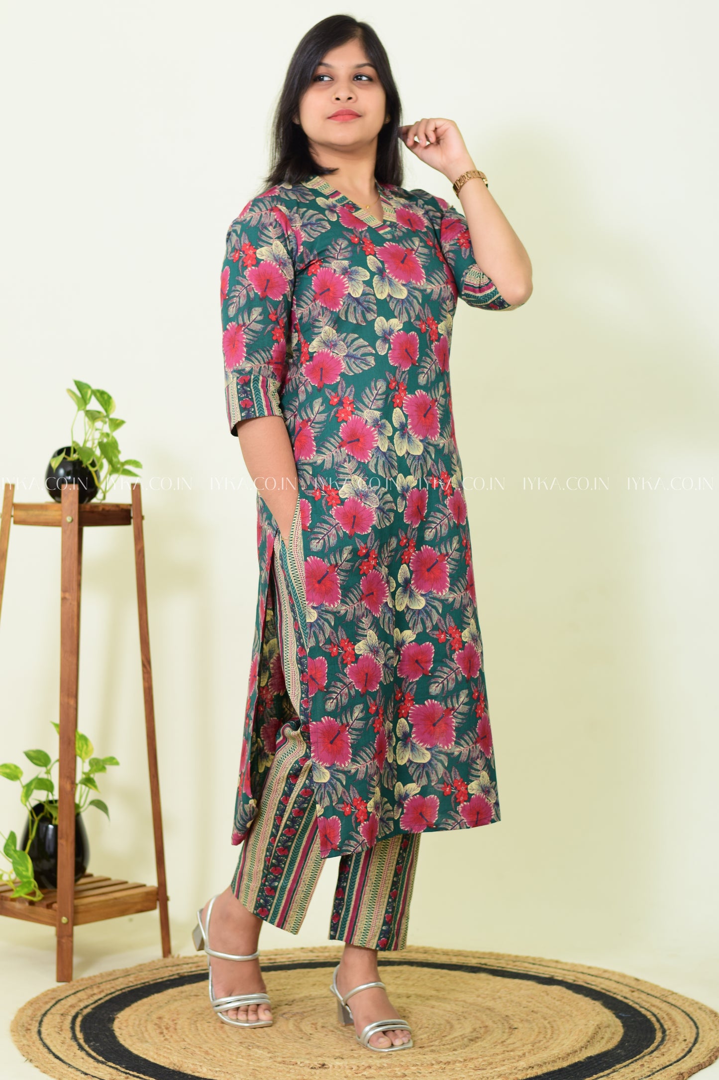 IYKA- FLORAL PRINTED COTTON CO-ORD SET ( TOP AND BOTTOM) #00253COR
