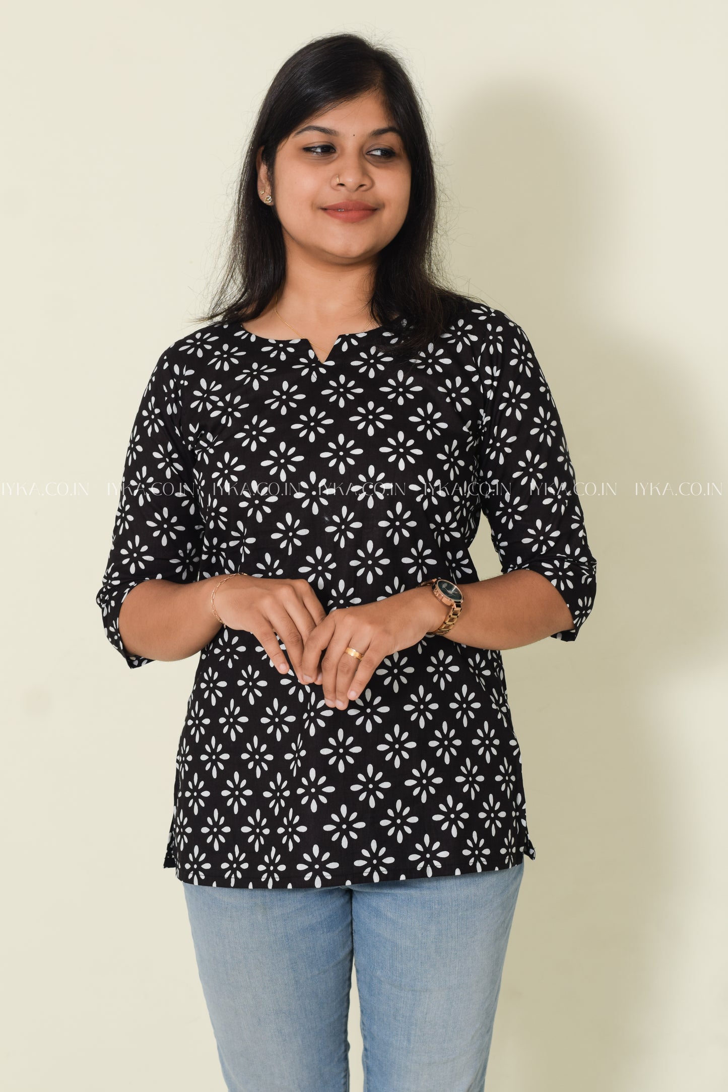 IYKA-BLACK COTTON SHORT KURTHI #00151SHO