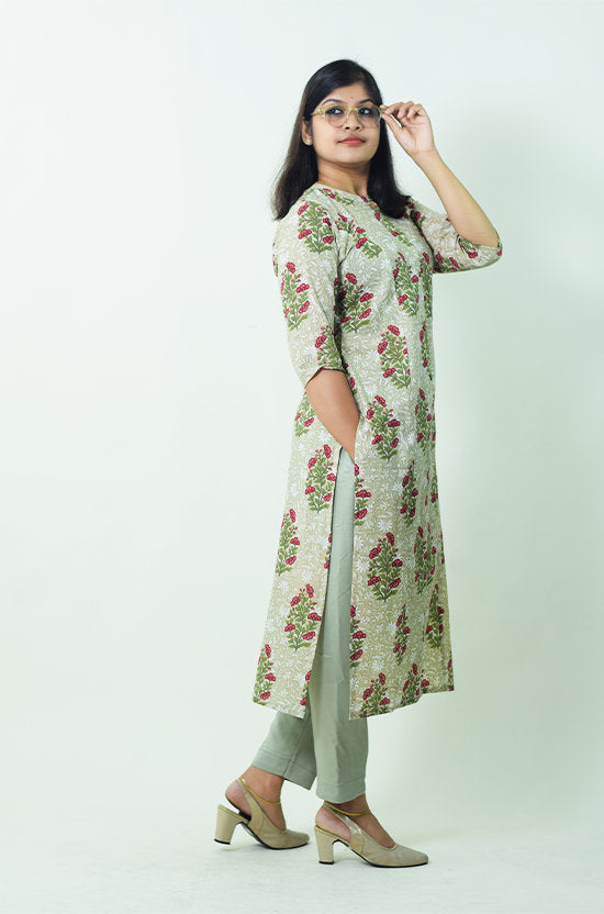 IYKA - Green Floral Kurthi #00007KUR