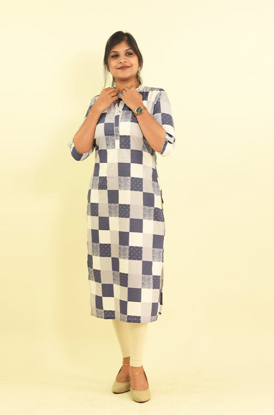 IYKA – Designer Check Cotton Kurthi #010045