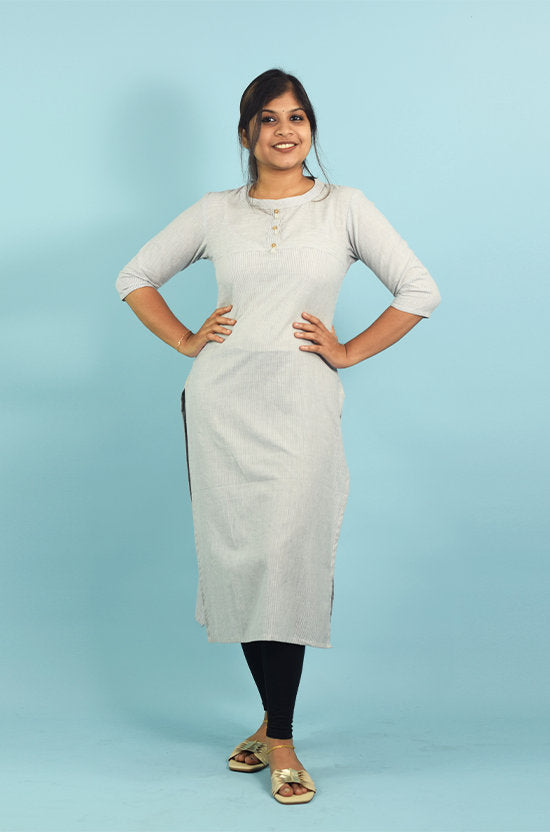 IYKA – Grey Striped Cotton Kurthi #010050