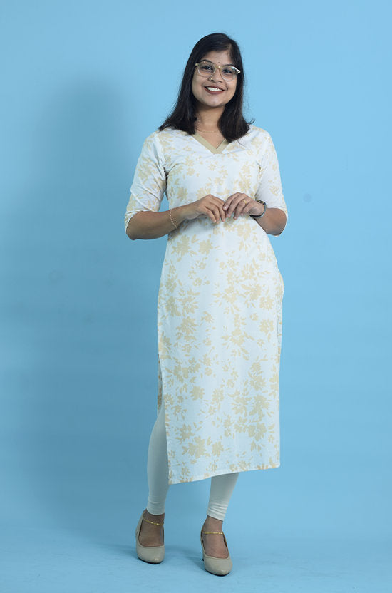 IYKA-Off White Designer Cotton Kurtha#010076