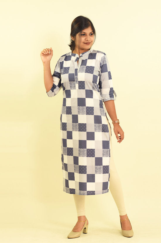 IYKA – Designer Check Cotton Kurthi #010045