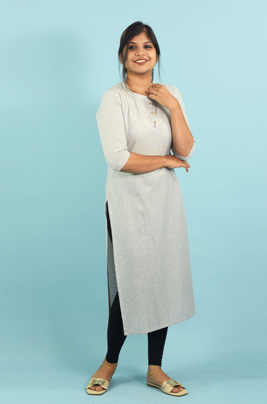 IYKA – Grey Striped Cotton Kurthi #010050