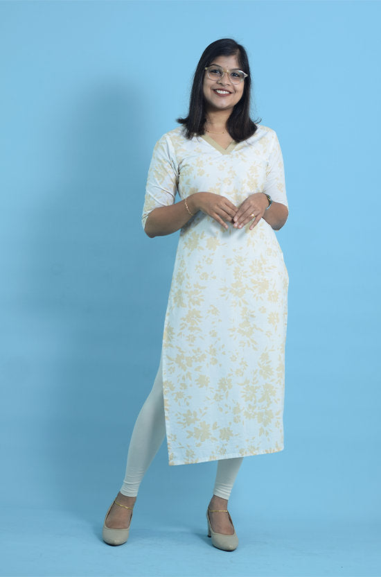 IYKA-Off White Designer Cotton Kurtha#010076