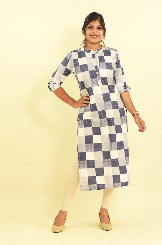 IYKA – Designer Check Cotton Kurthi #010045