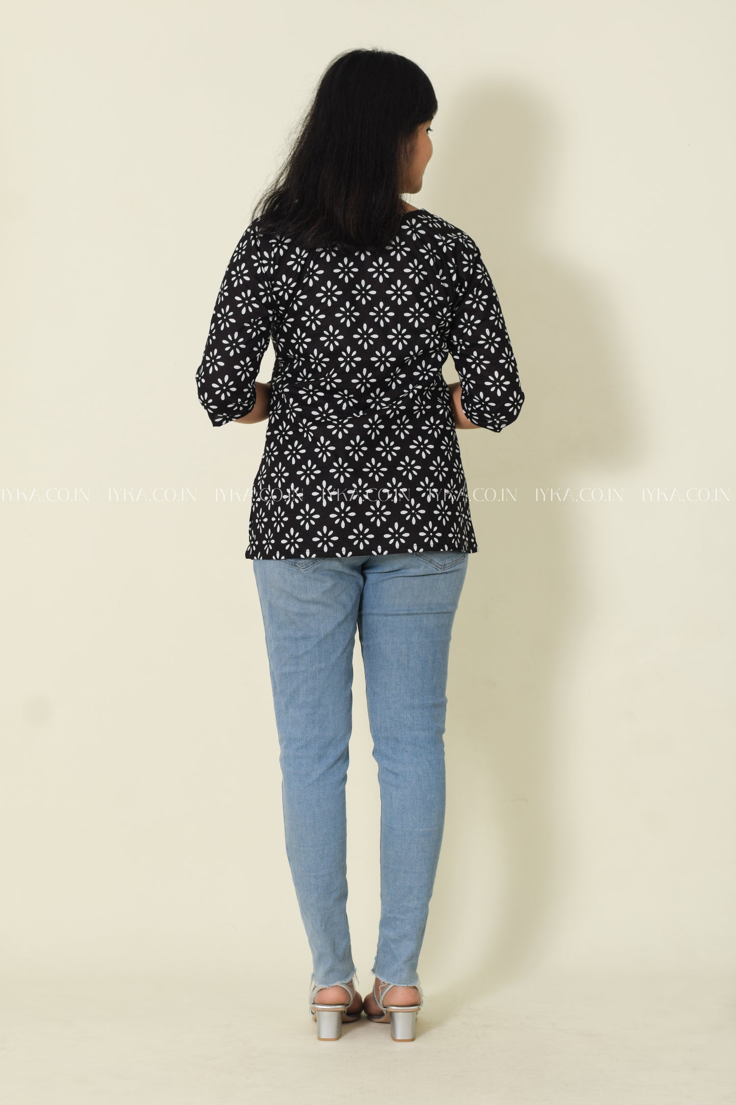 IYKA-BLACK COTTON SHORT KURTHI #00151SHO