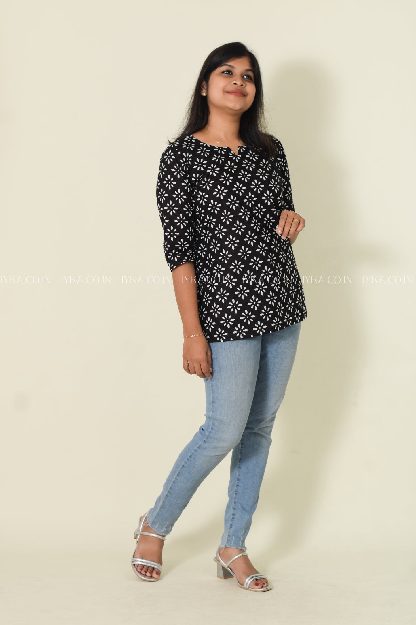 IYKA-BLACK COTTON SHORT KURTHI #00151SHO