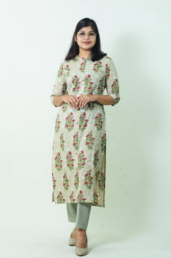 IYKA - Green Floral Kurthi #00007KUR