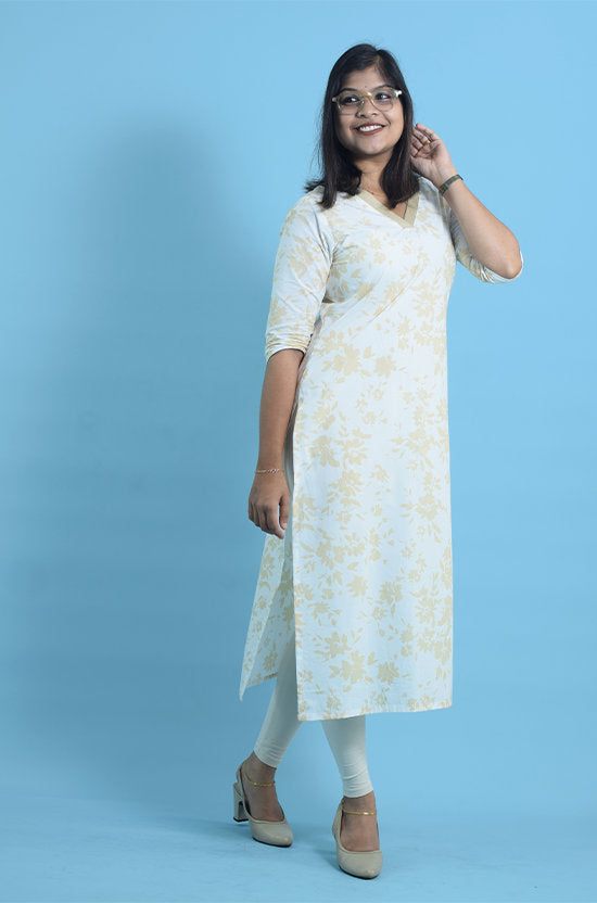 IYKA-Off White Designer Cotton Kurtha#010076