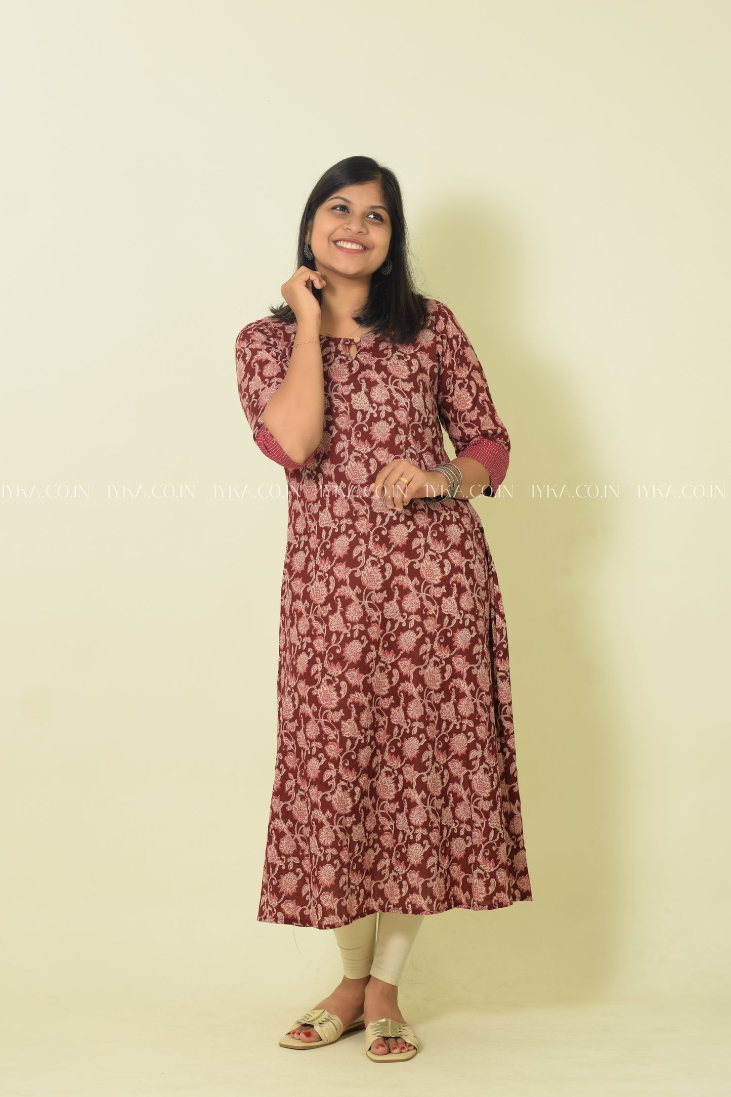 IYKA- MAROON FLORAL PRINTED ALINE KURTHI #00099KUR