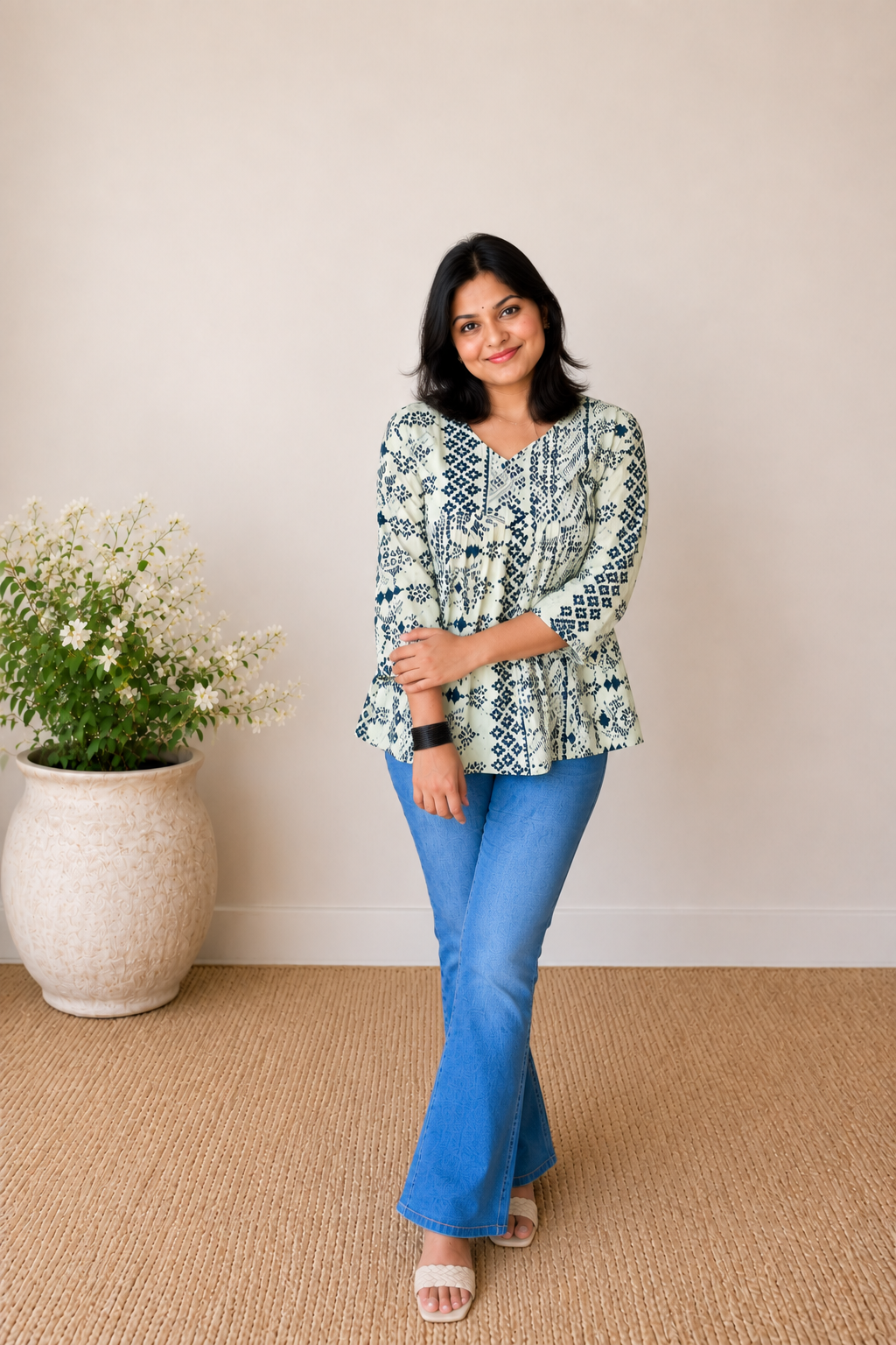 Aura Leaf Cotton Kurthi