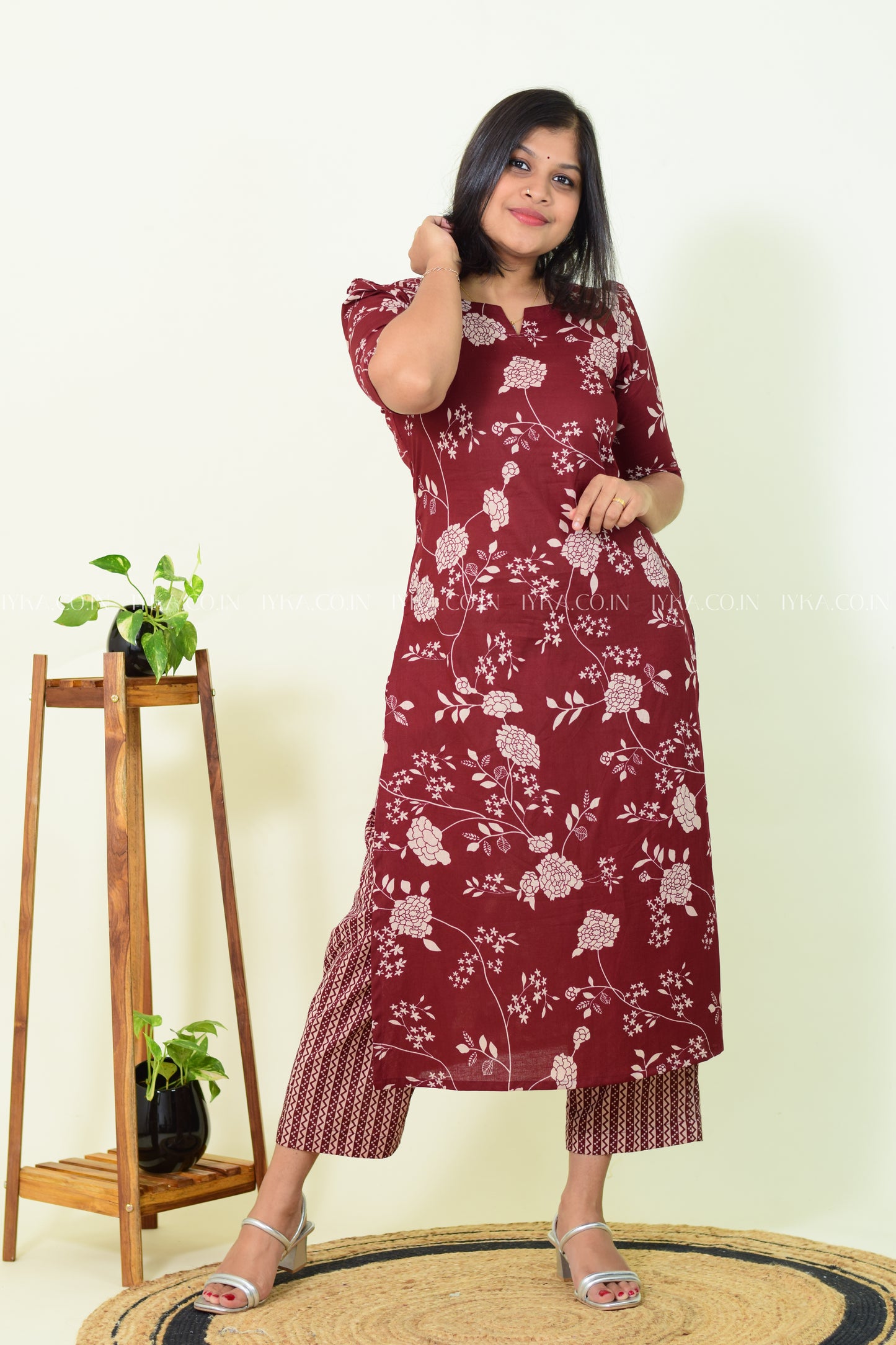 IYKA- MAROON COTTON SO-ORD SET ( TOP AND BOTTOM)#00219KUR