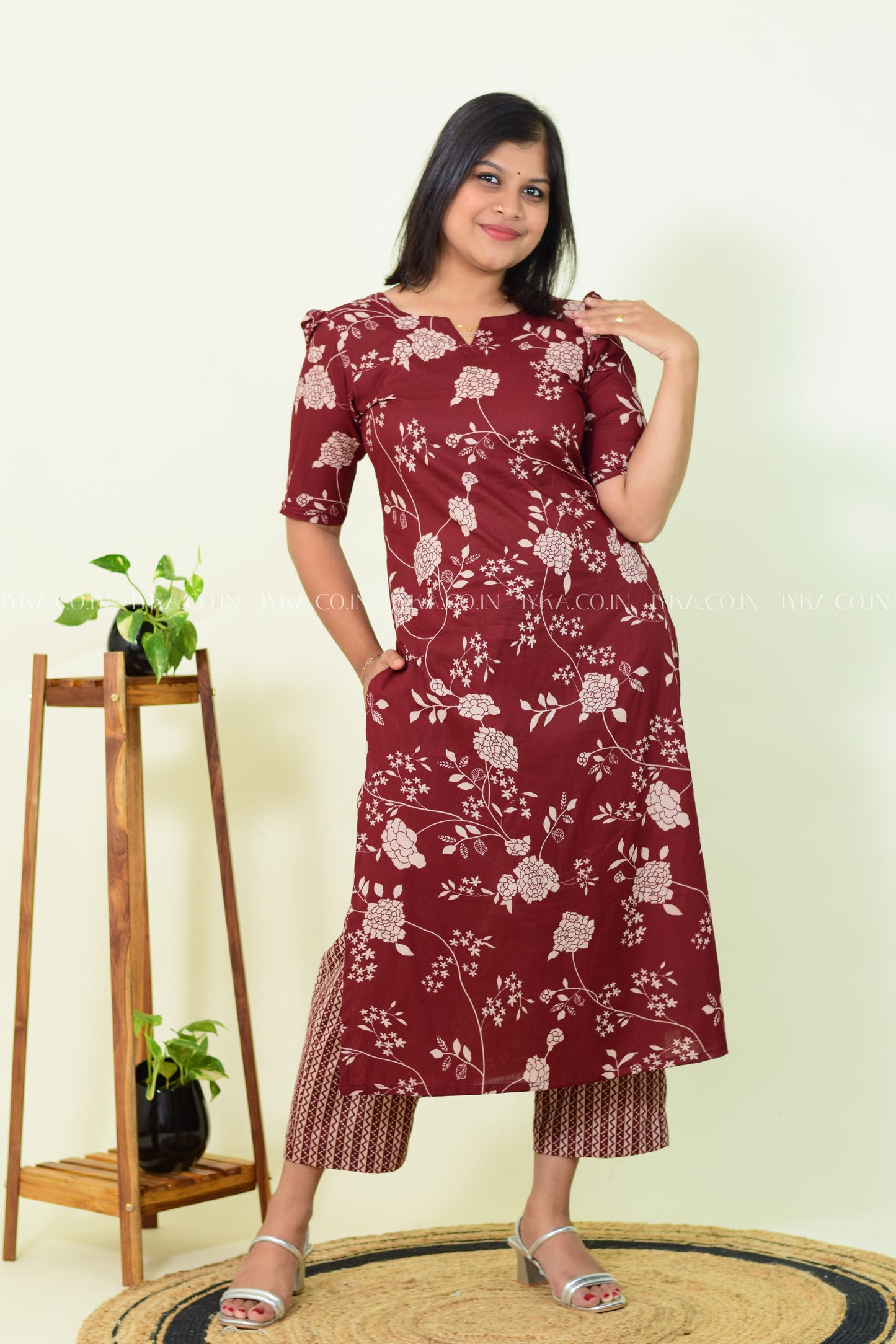 IYKA- MAROON COTTON SO-ORD SET ( TOP AND BOTTOM)#00219KUR