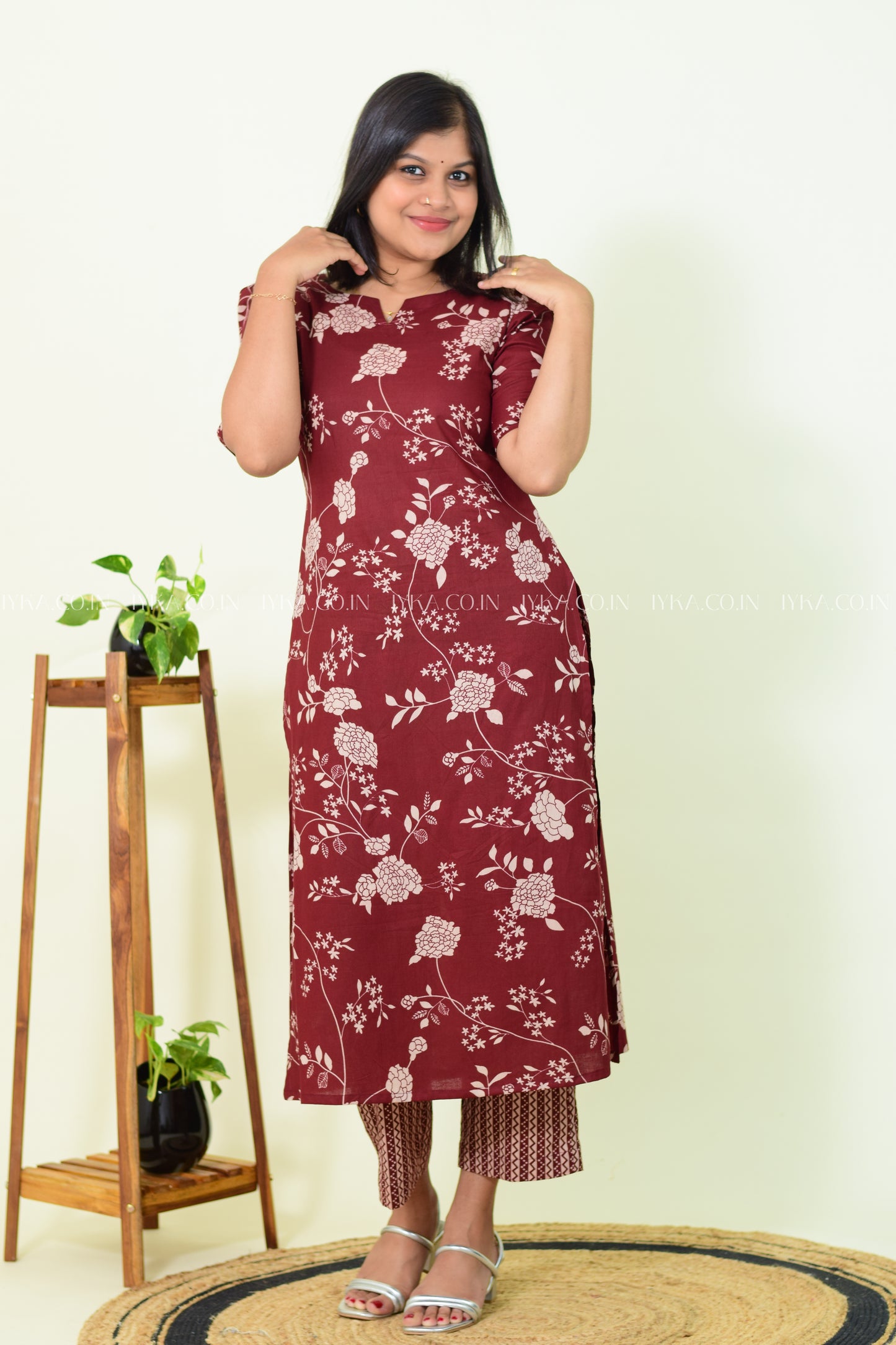 IYKA- MAROON COTTON SO-ORD SET ( TOP AND BOTTOM)#00219KUR