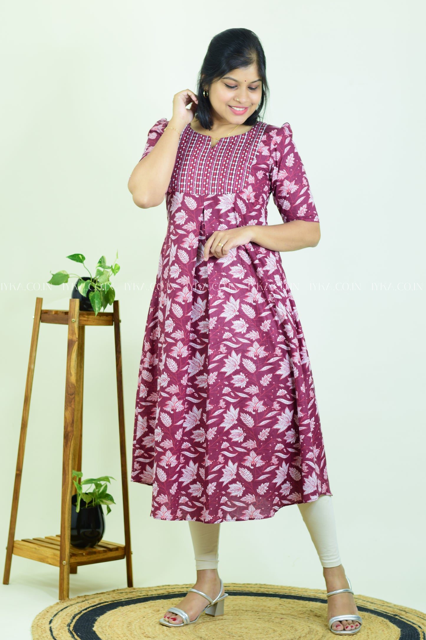 IYKA-GRAPE WINE COTTON ALINE KURTHI#00222KUR