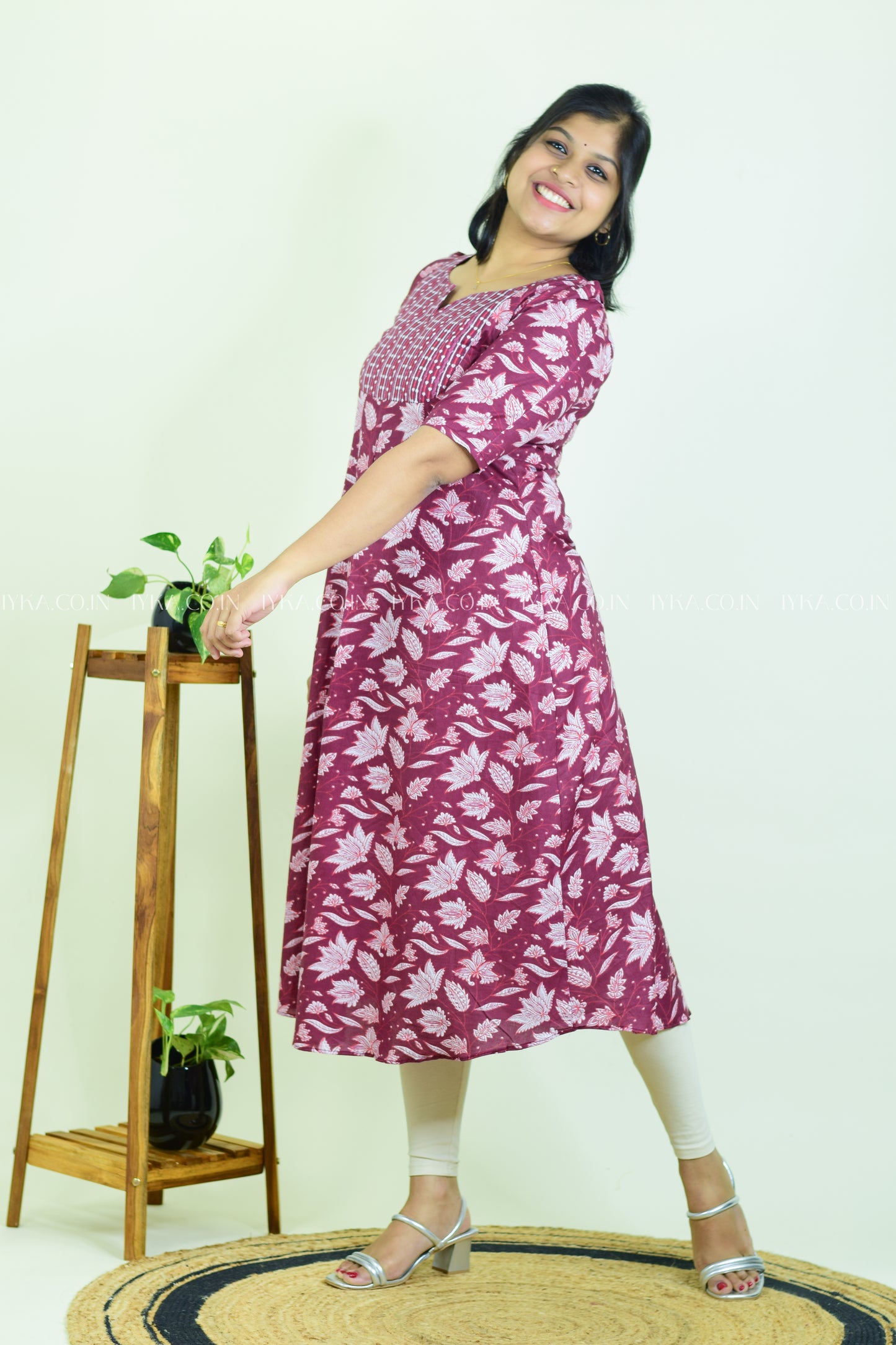 IYKA-GRAPE WINE COTTON ALINE KURTHI#00222KUR