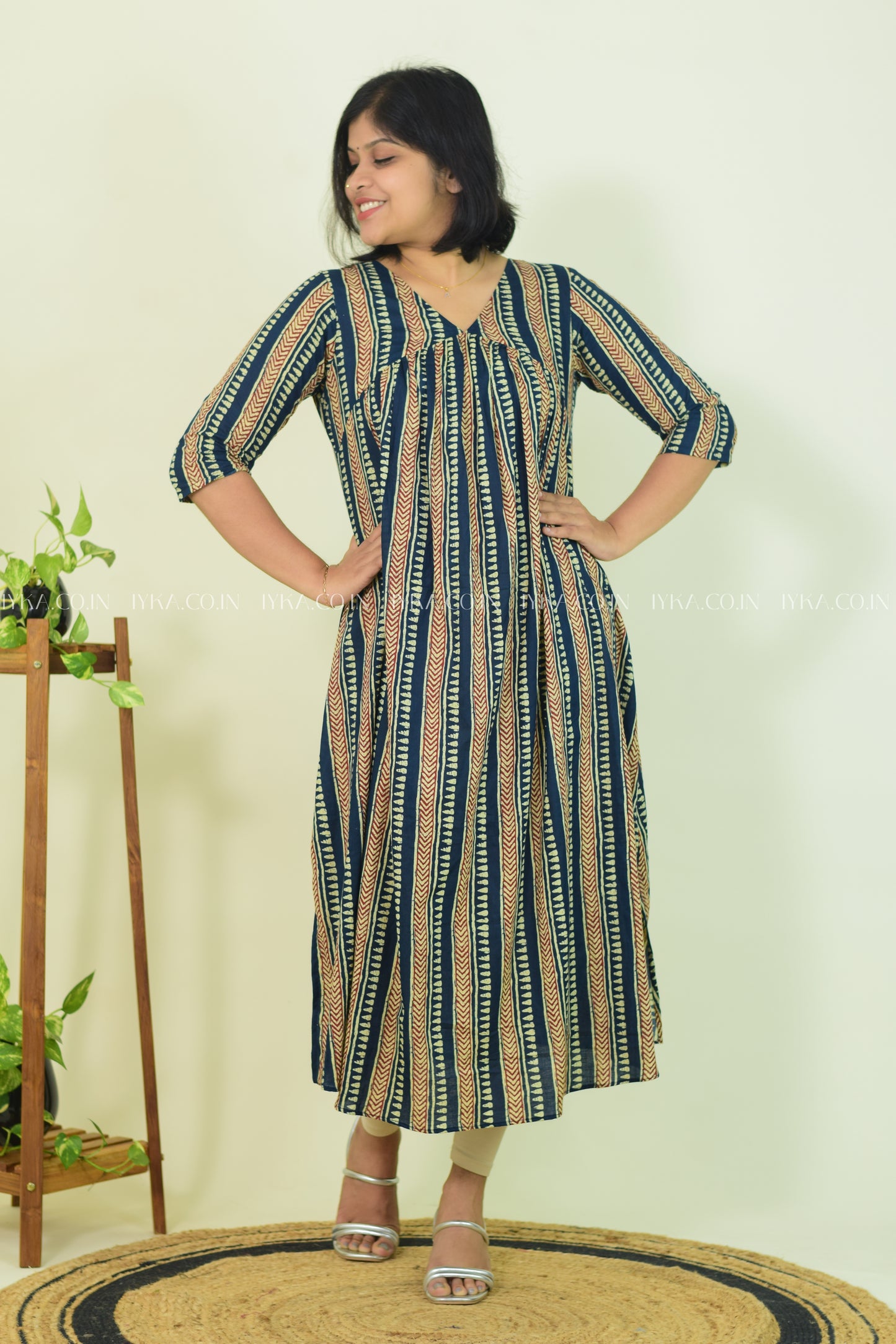 Striped Serenity A-Line Elegance
