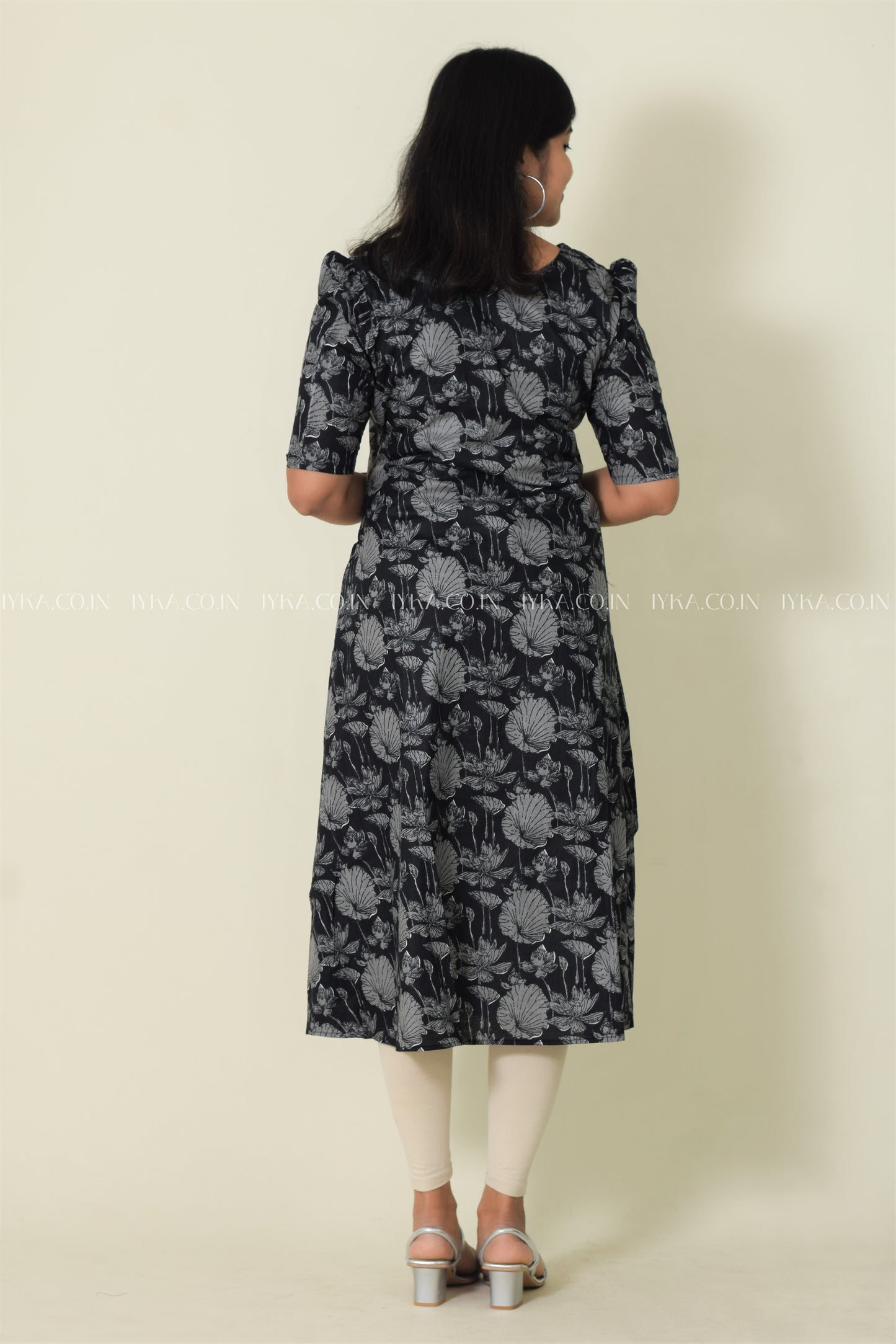IYKA- BLACK AND GREY COTTON ALINE KURTHI #00129KUR
