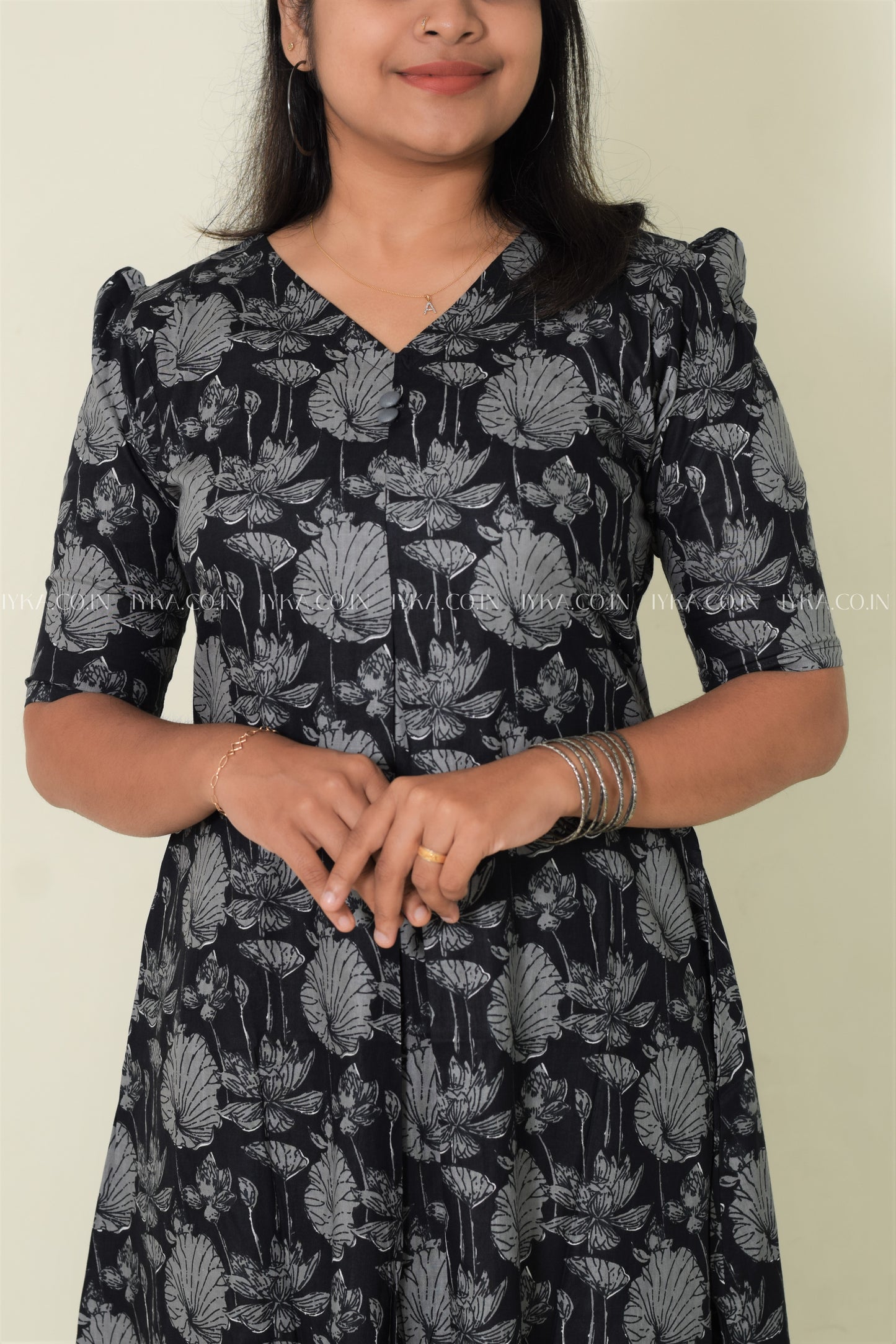 IYKA- BLACK AND GREY COTTON ALINE KURTHI #00129KUR