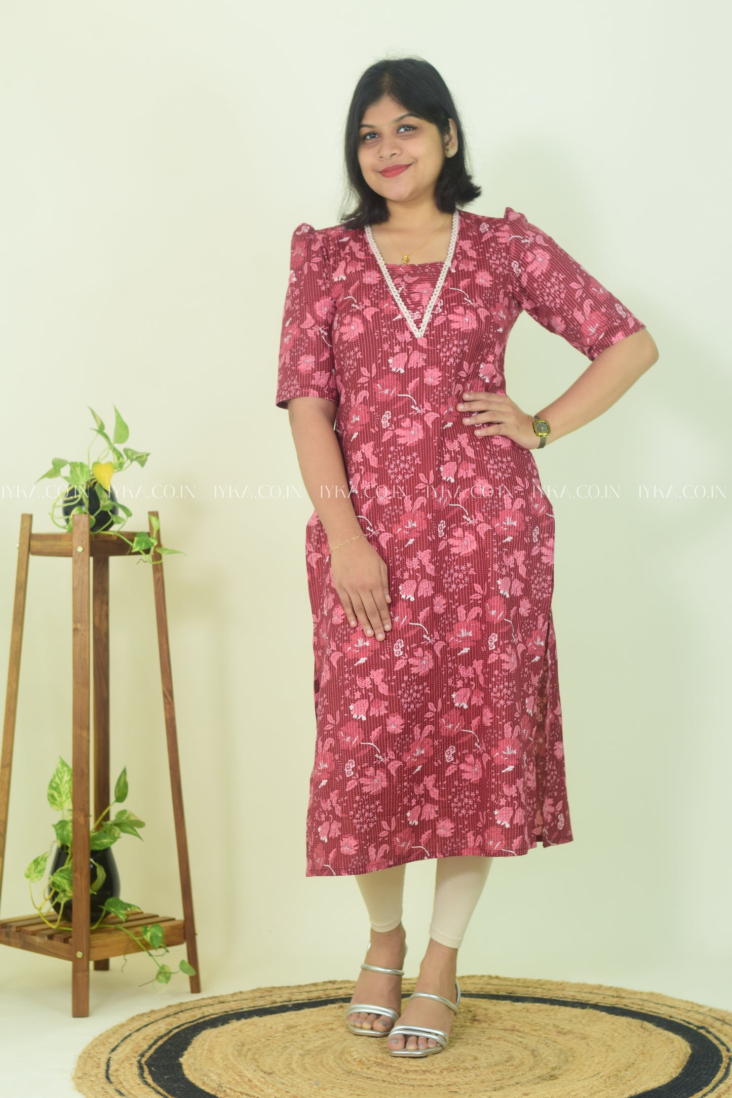Red Reverie – The Slitted Kurthi with Lace Whispers