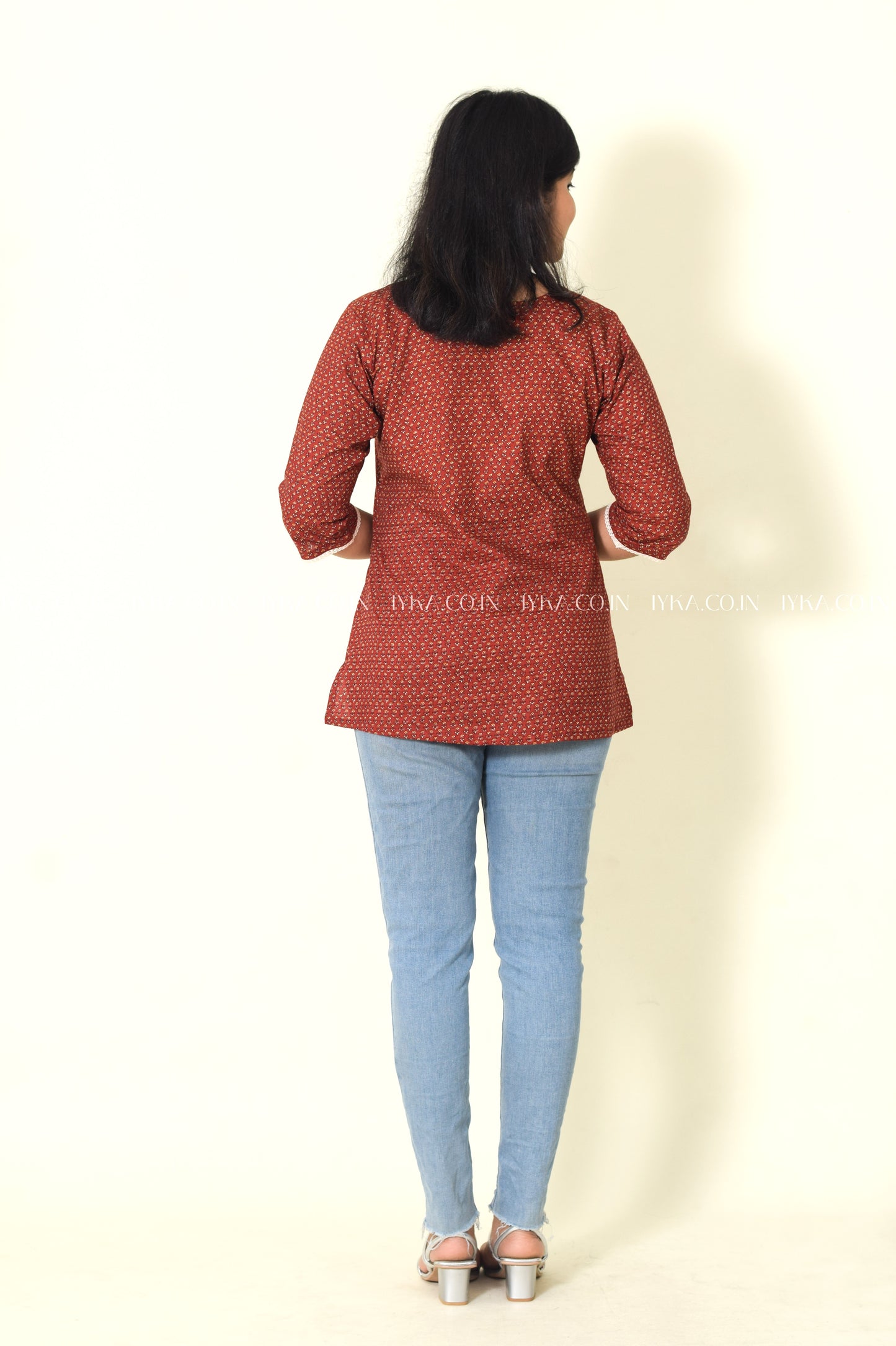 IYKA-RED COTTON SHORT KURTHI #00149SHO