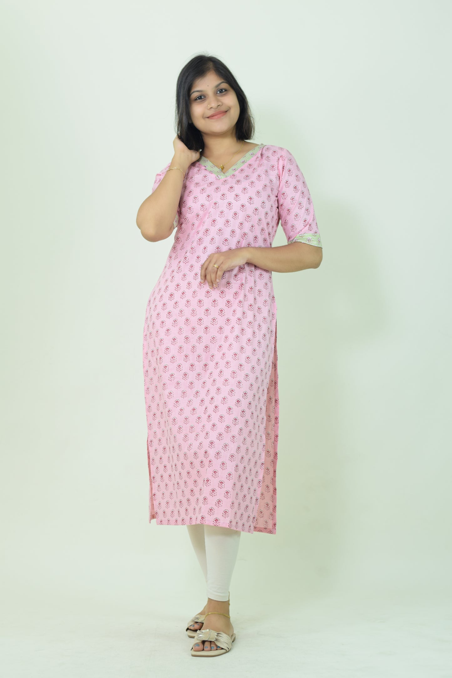 IYKA- Pink straight cut cotton kurtha #00040KUR