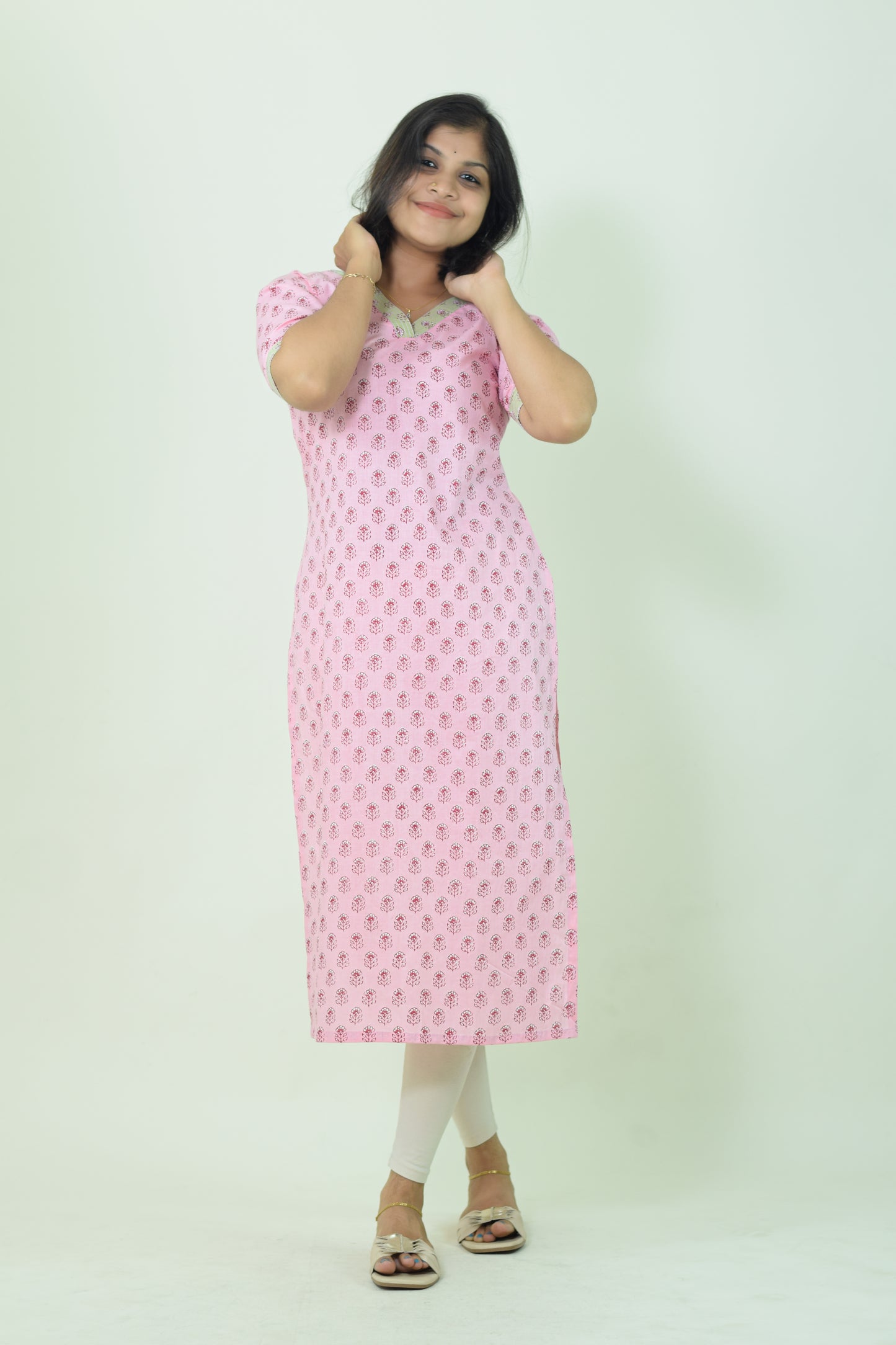 IYKA- Pink straight cut cotton kurtha #00040KUR