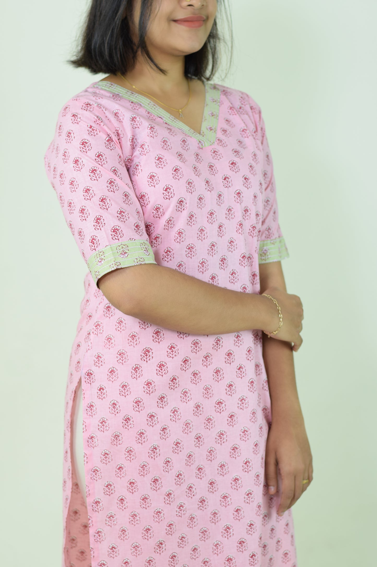 IYKA- Pink straight cut cotton kurtha #00040KUR