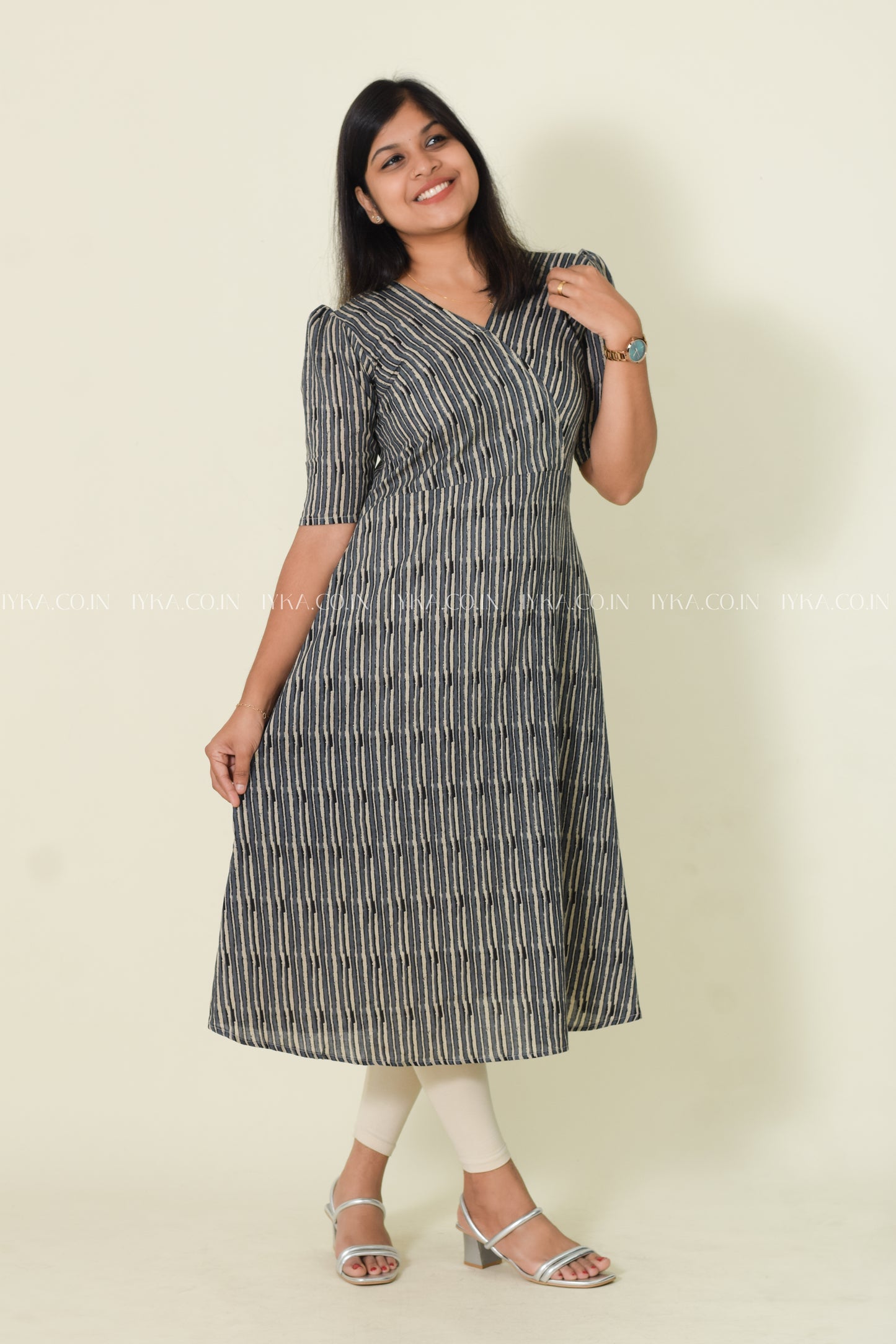 IYKA- STRIPED COTTON ALINE KURTHI #00144KUR