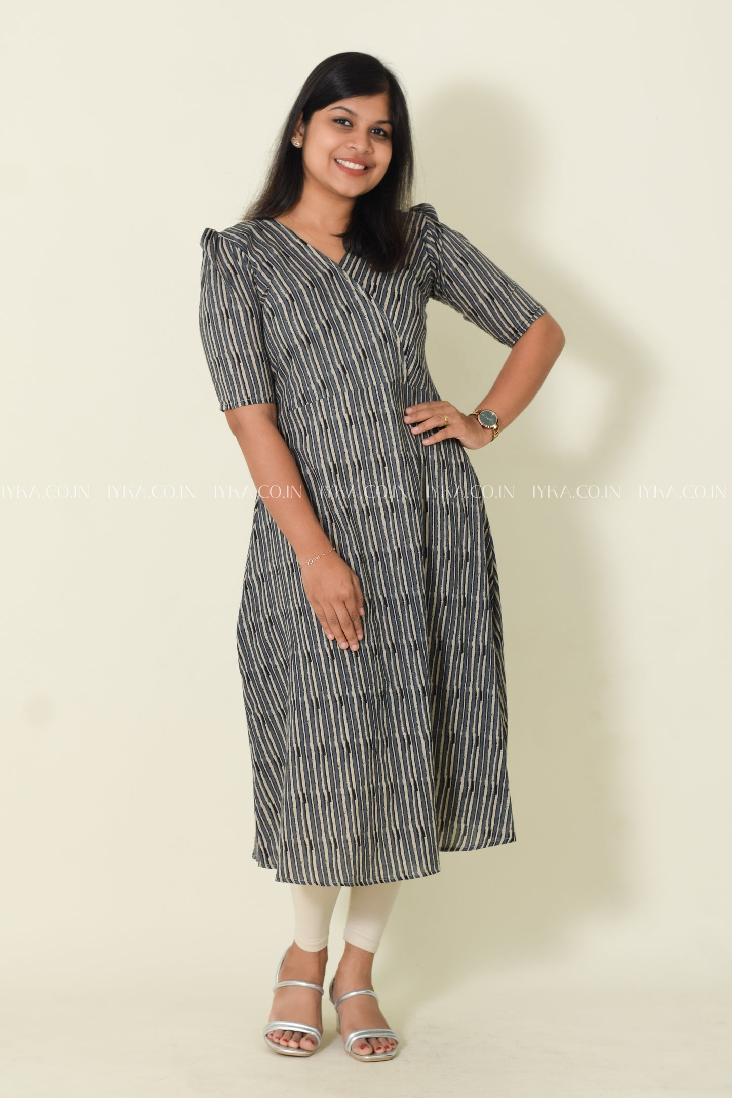 IYKA- STRIPED COTTON ALINE KURTHI #00144KUR
