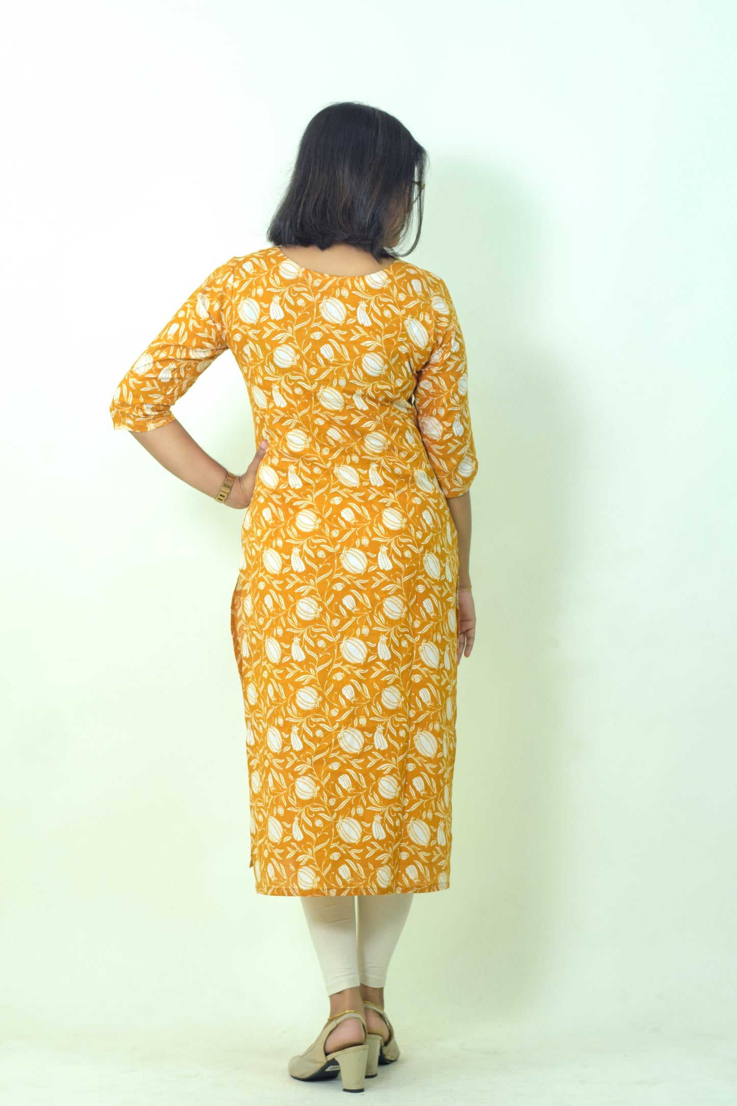 IYKA- Mustard Yellow Floral Printed Cotton kurthi #00045KUR