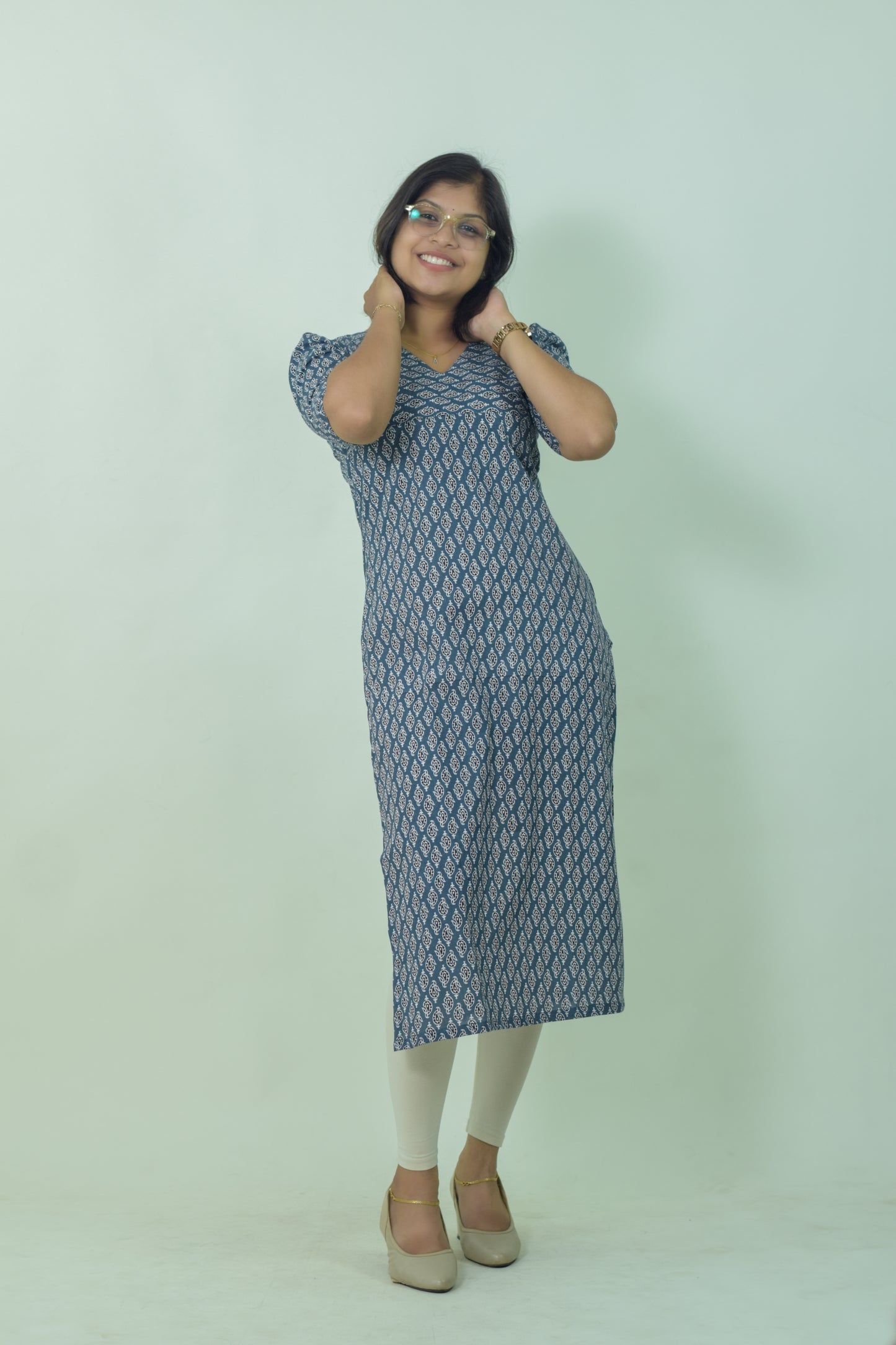 IYKA-Grey cotton straight cut kurtha #00046KUR