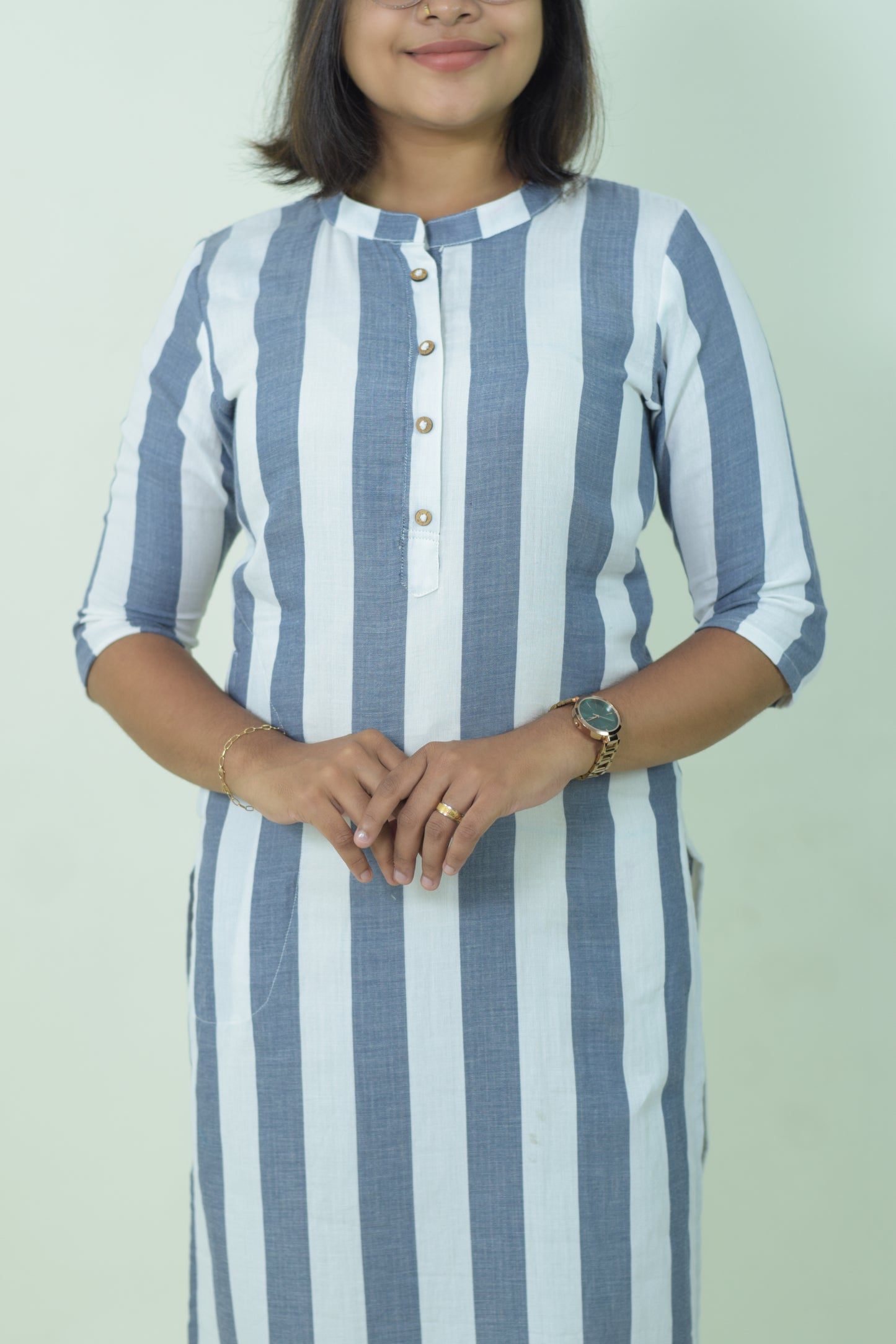 IYKA- STRIPED COLLAR COTTON KURTHI #010078