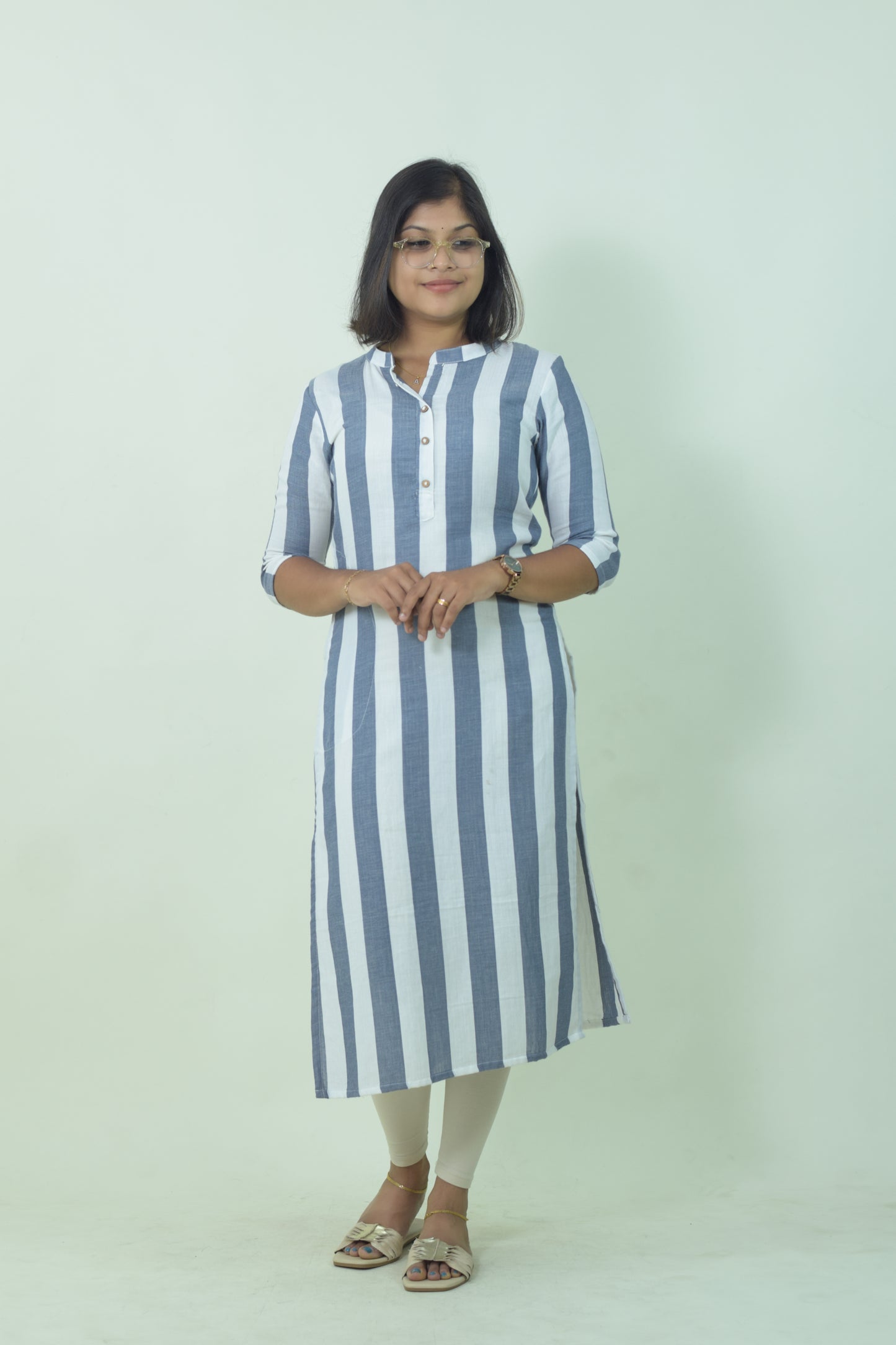 IYKA- STRIPED COLLAR COTTON KURTHI #010078