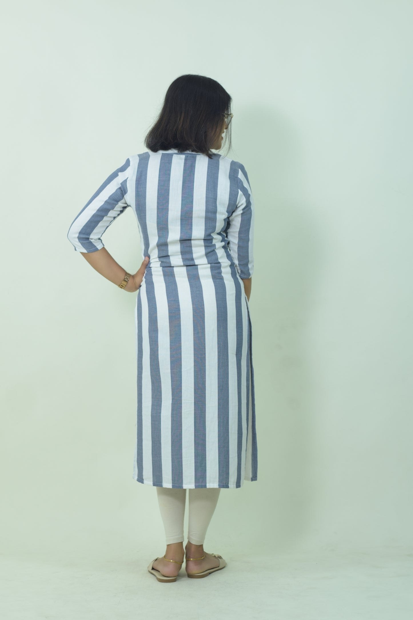 IYKA- STRIPED COLLAR COTTON KURTHI #010078