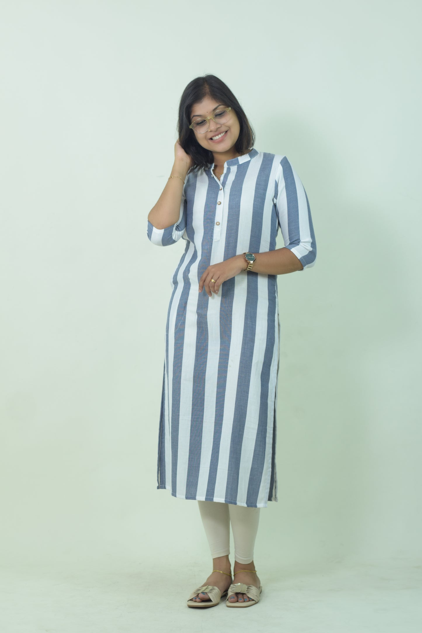 IYKA- STRIPED COLLAR COTTON KURTHI #010078