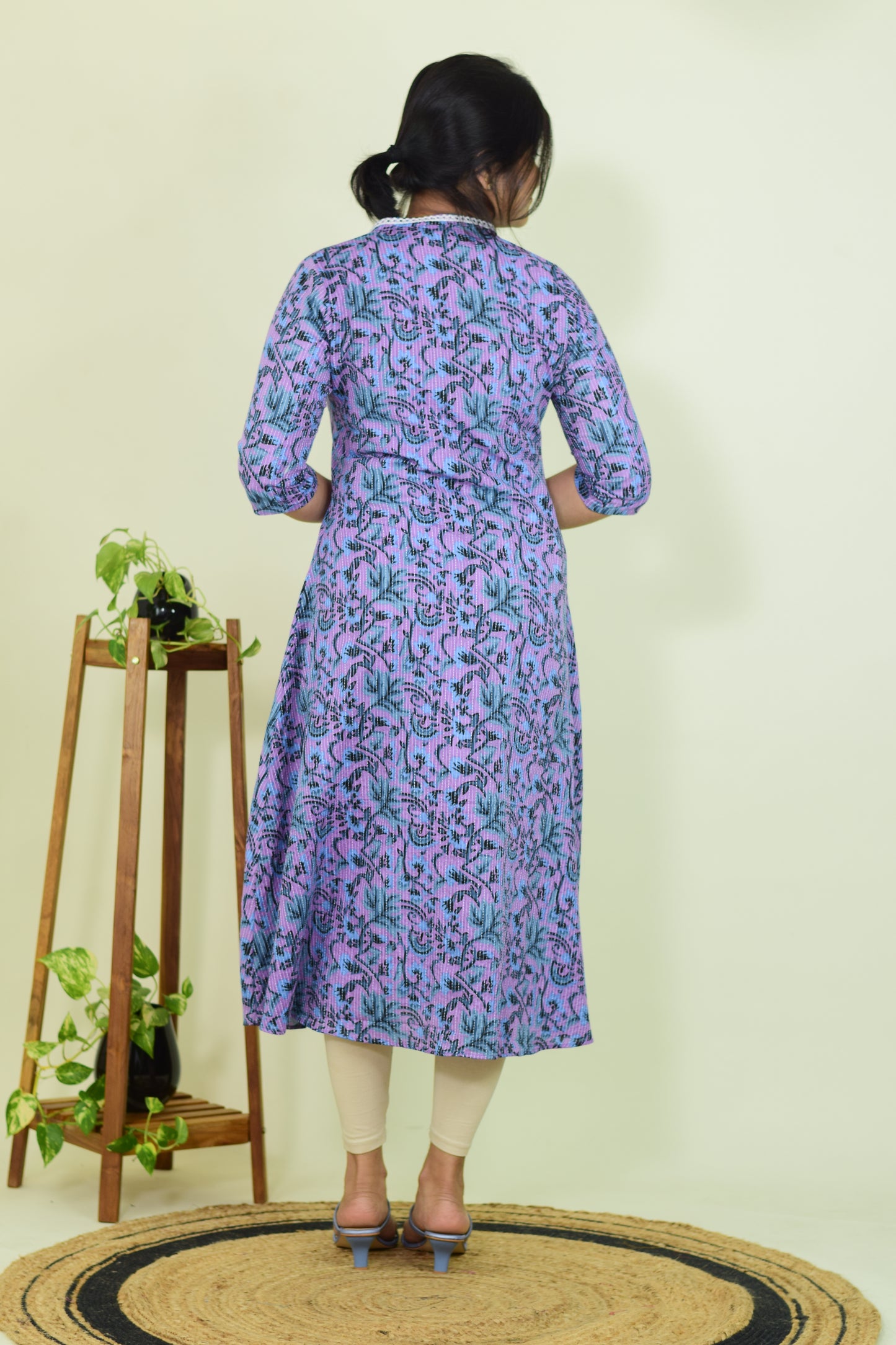 Lavender Katha A-Line Kurti