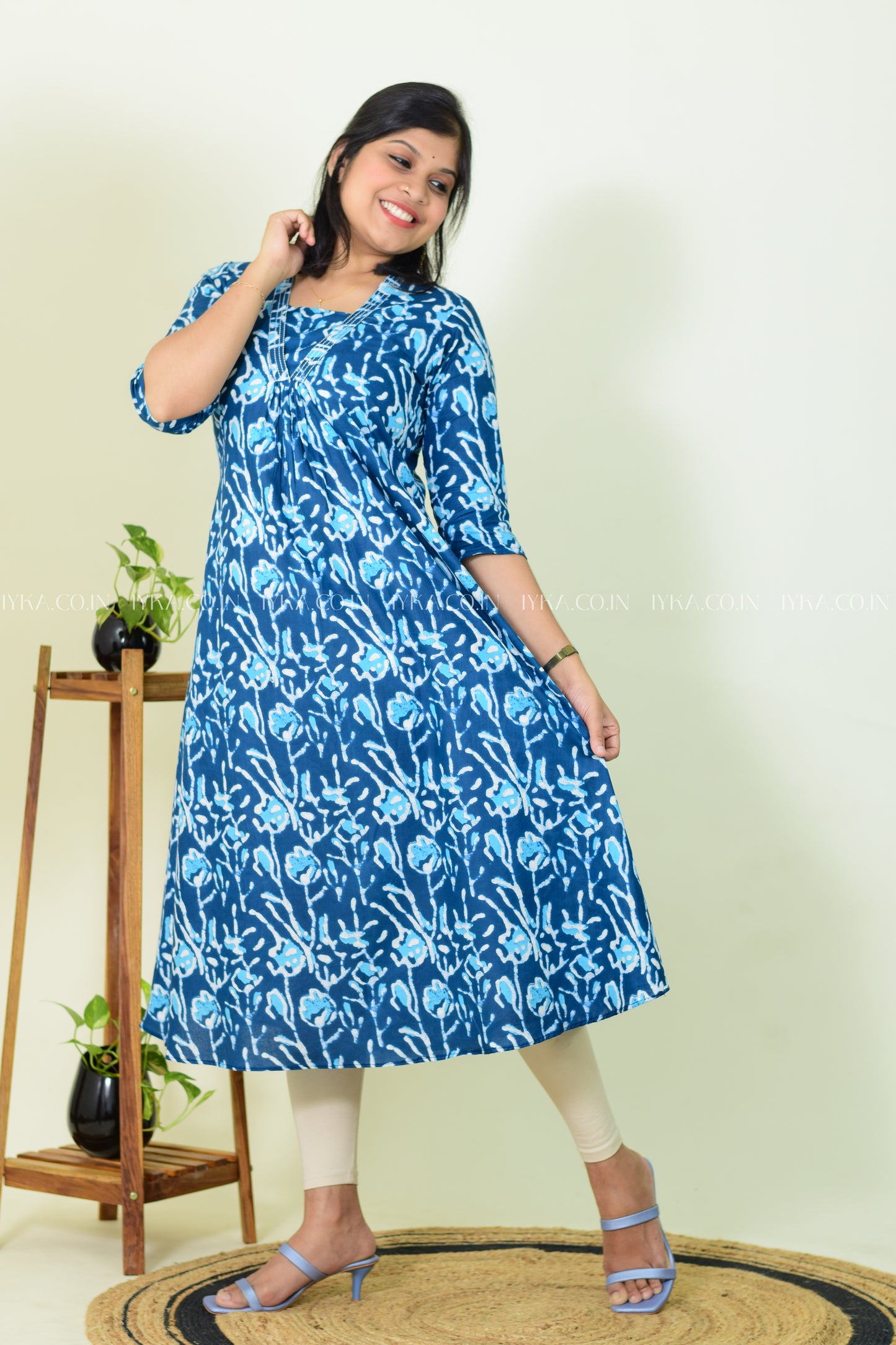 IYKA-BLUE COTTON ALINE KURTHI#00241KUR