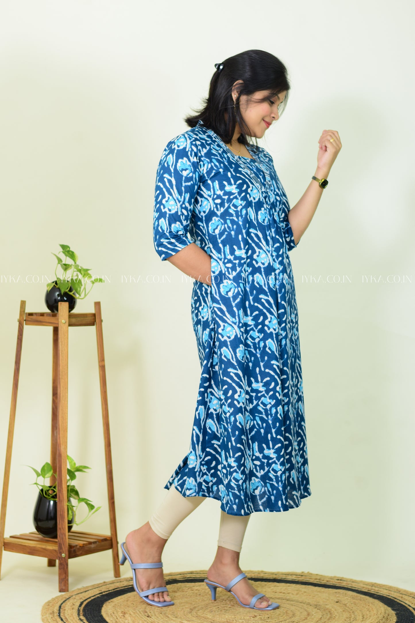 IYKA-BLUE COTTON ALINE KURTHI#00241KUR