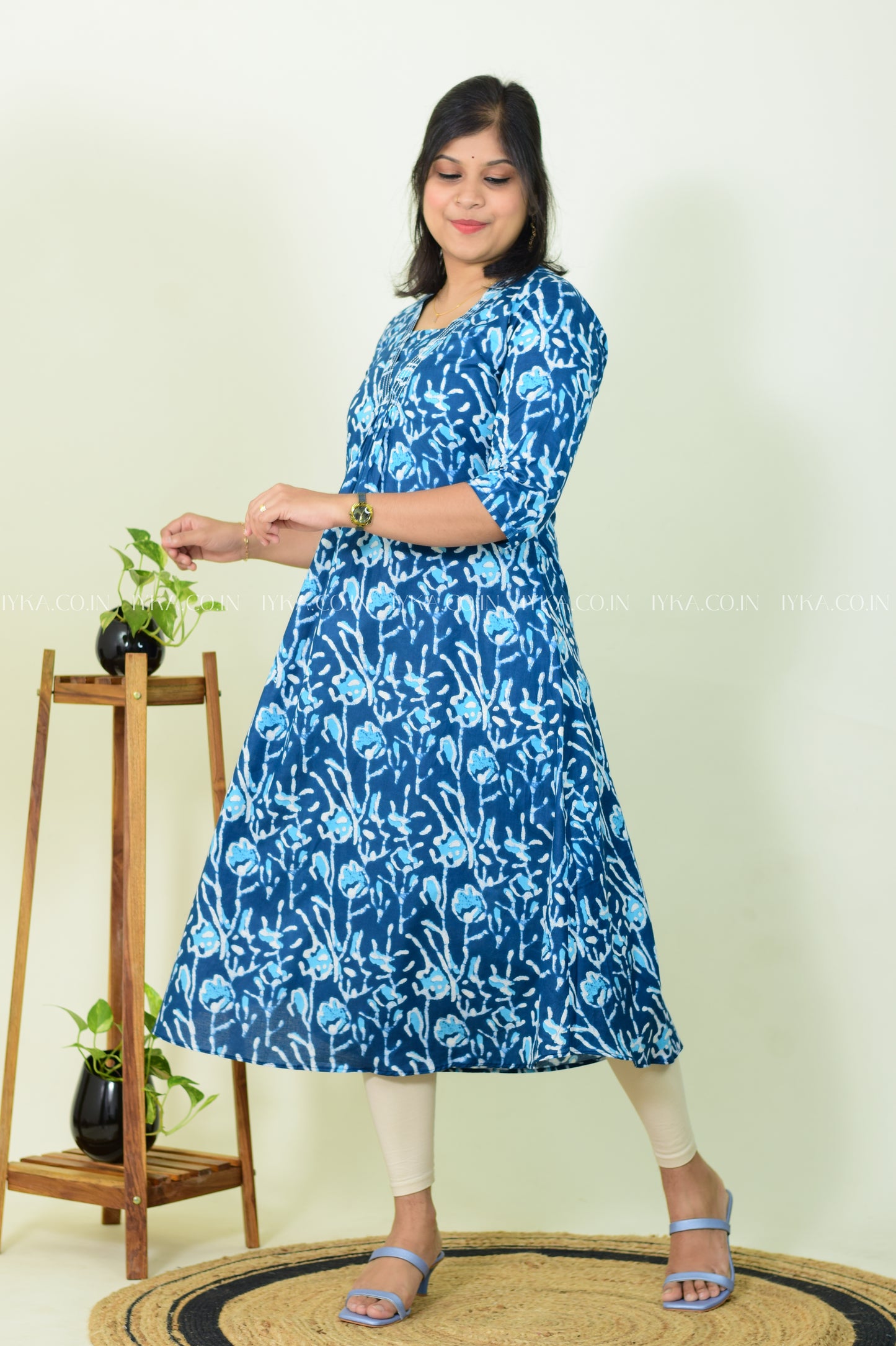 IYKA-BLUE COTTON ALINE KURTHI#00241KUR