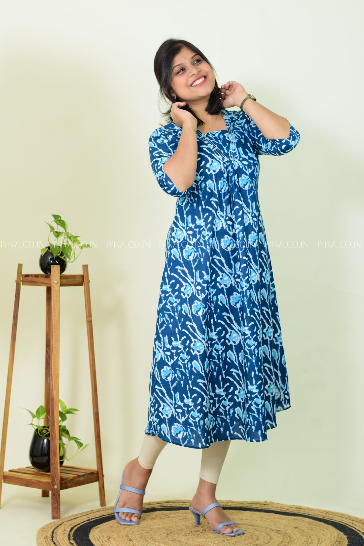 IYKA-BLUE COTTON ALINE KURTHI#00241KUR