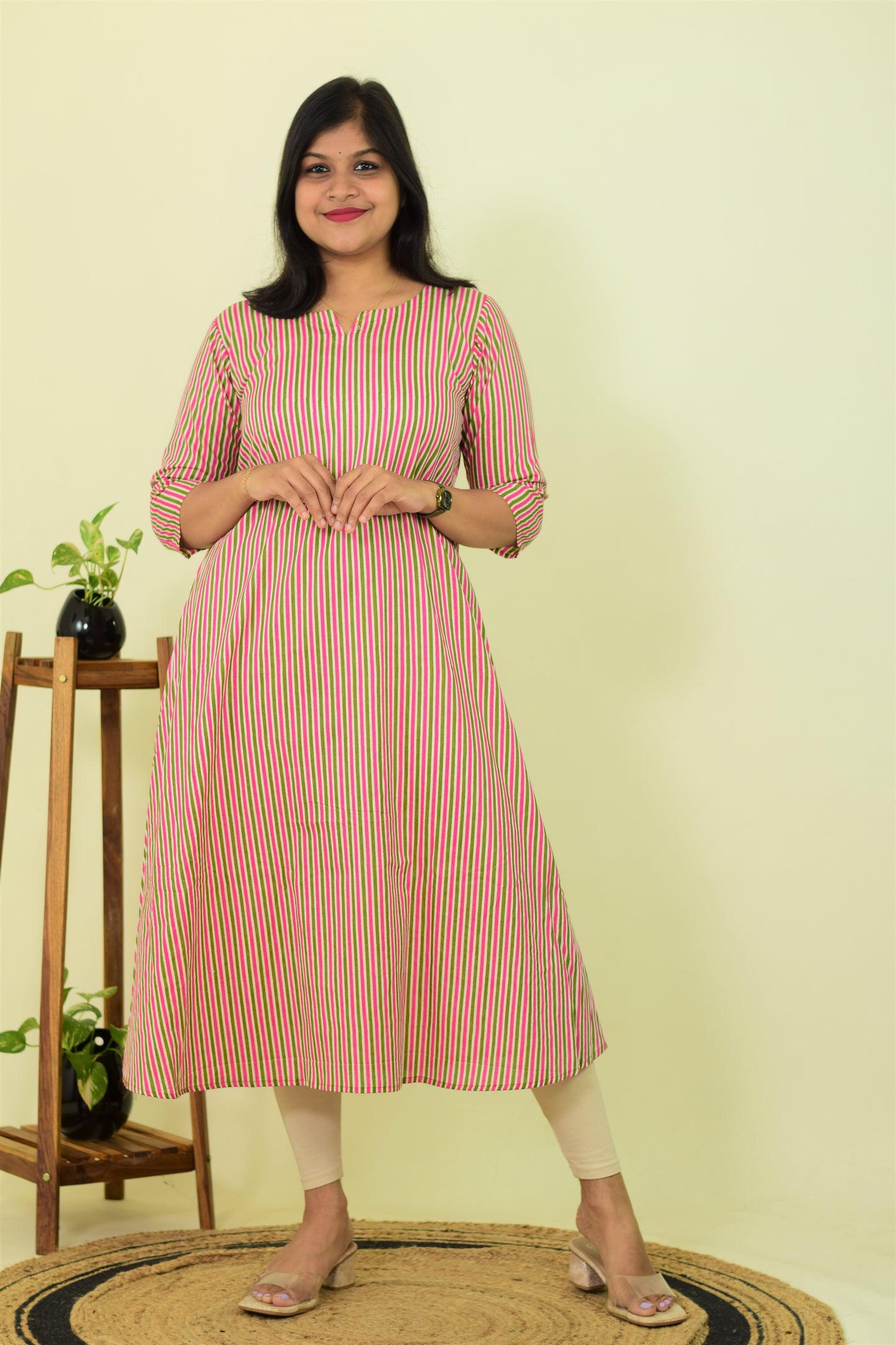 Pink Striped Classic Kurthi