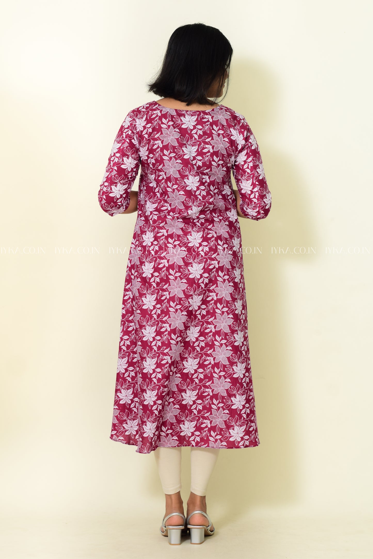IYKA- GRAPE WINE COULORED FLORAL PRINTED A LINE KURTHI #00182KUR