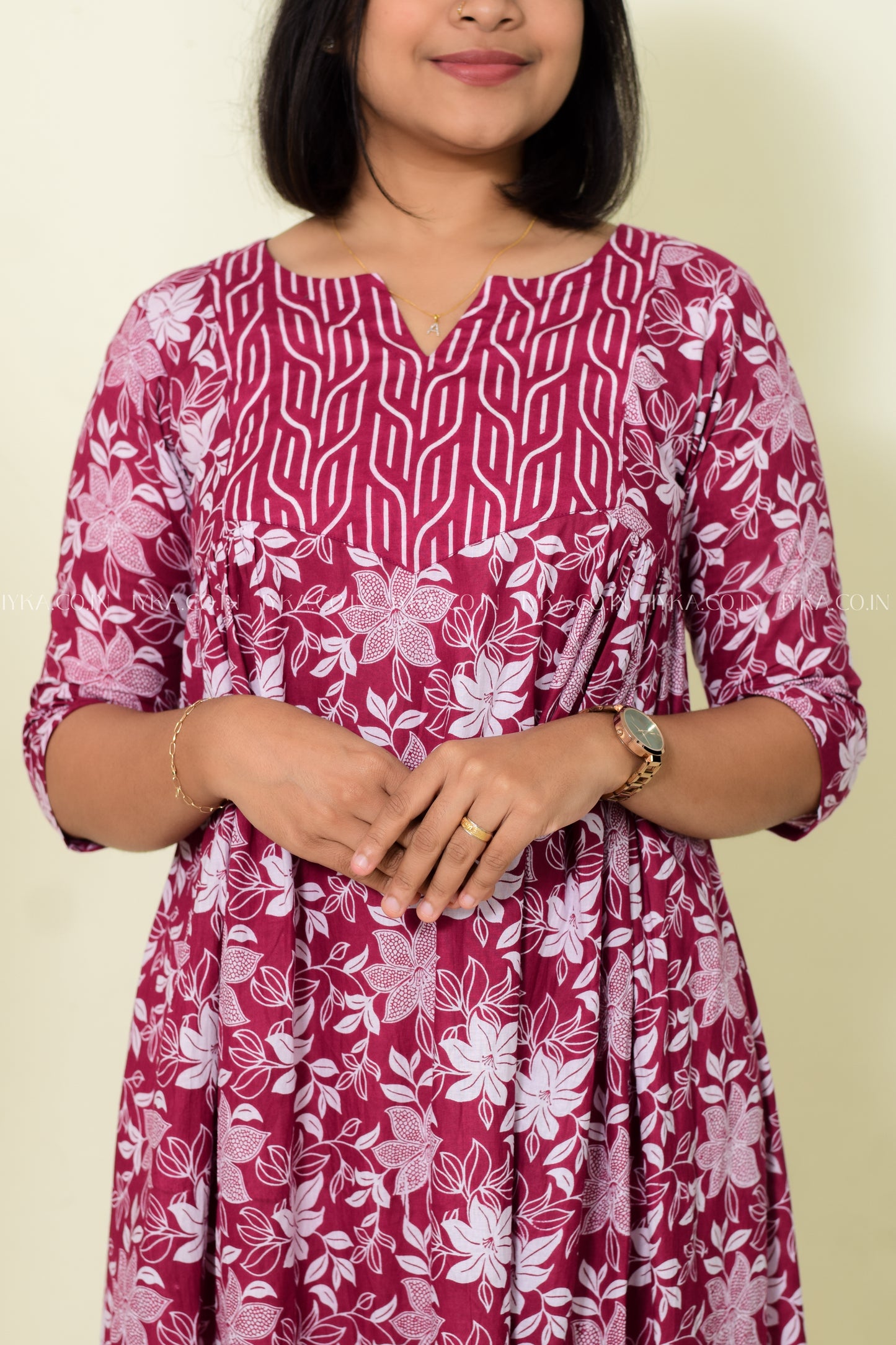 IYKA- GRAPE WINE COULORED FLORAL PRINTED A LINE KURTHI #00182KUR