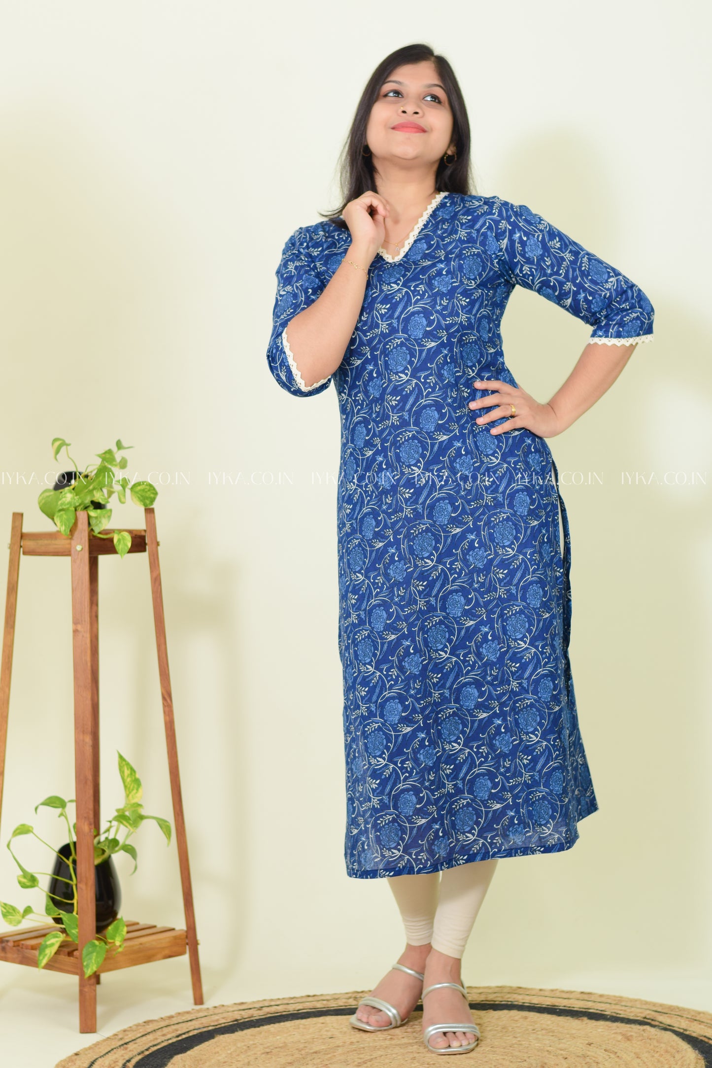 IYKA- INDIGO BLUE COTTON SLITTED KURTHI #00255KUR