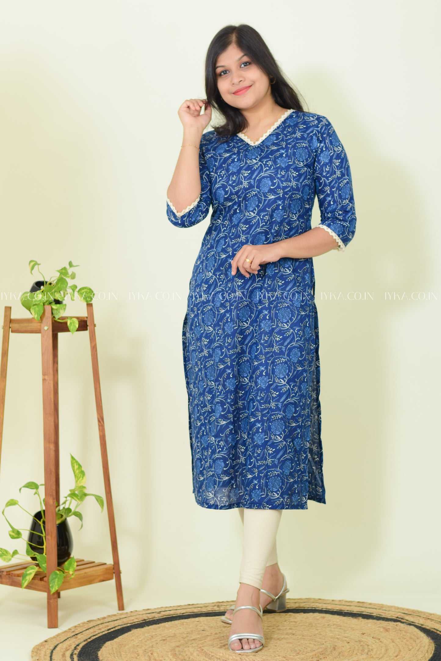 IYKA- INDIGO BLUE COTTON SLITTED KURTHI #00255KUR