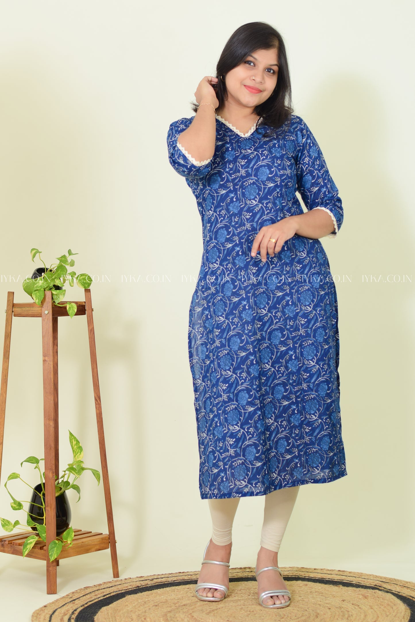 IYKA- INDIGO BLUE COTTON SLITTED KURTHI #00255KUR